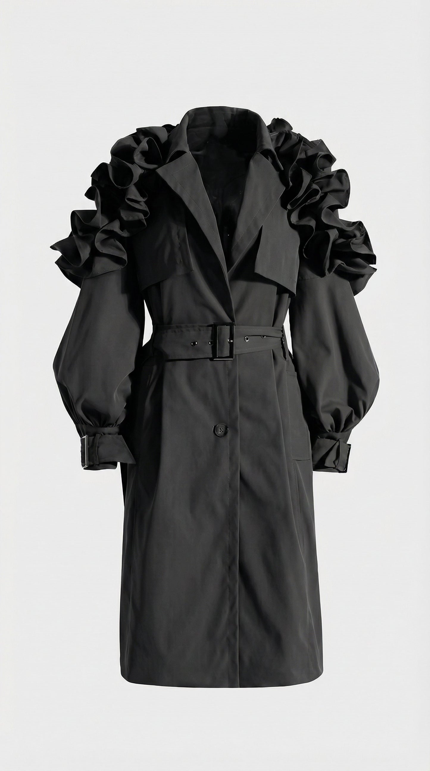 Luxury Black Long Trench Coat - Runway Style