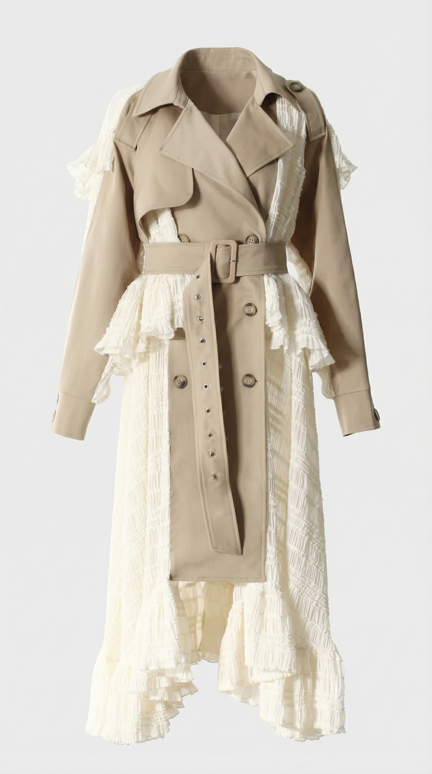 Irregular Lace Splicing Trench Coat