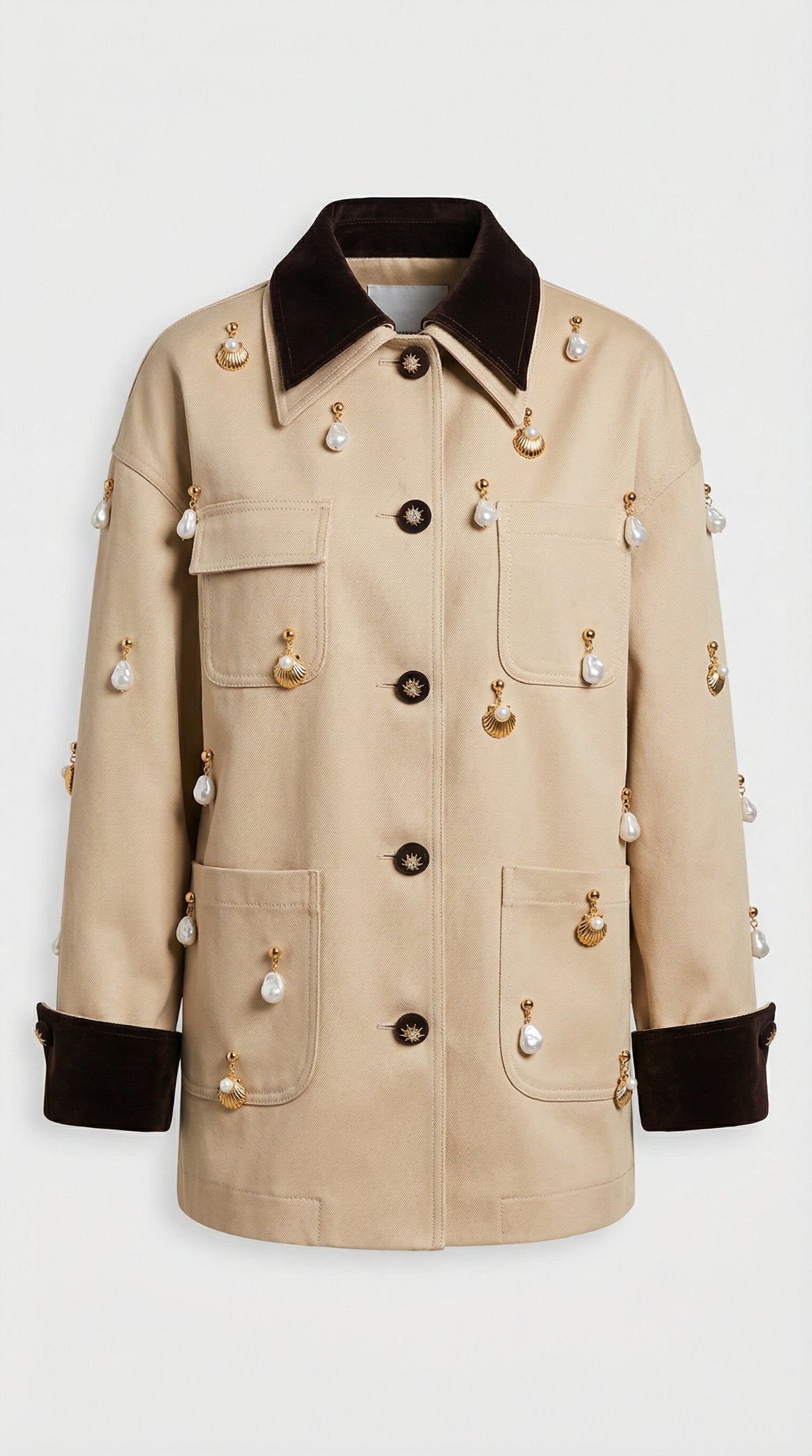 Pearl-Embellished Contrast Jacket