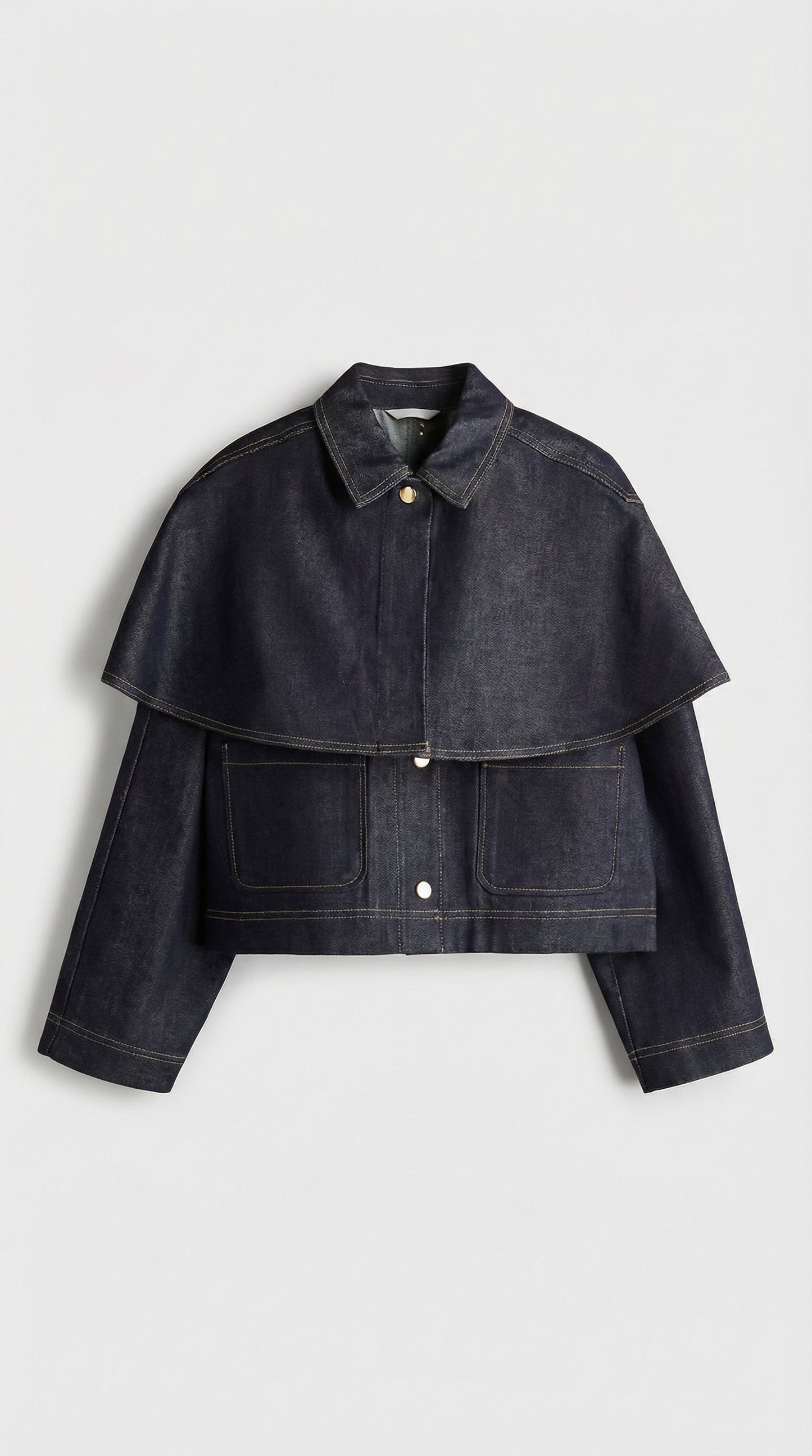 Layered Denim Cape Button Jacket