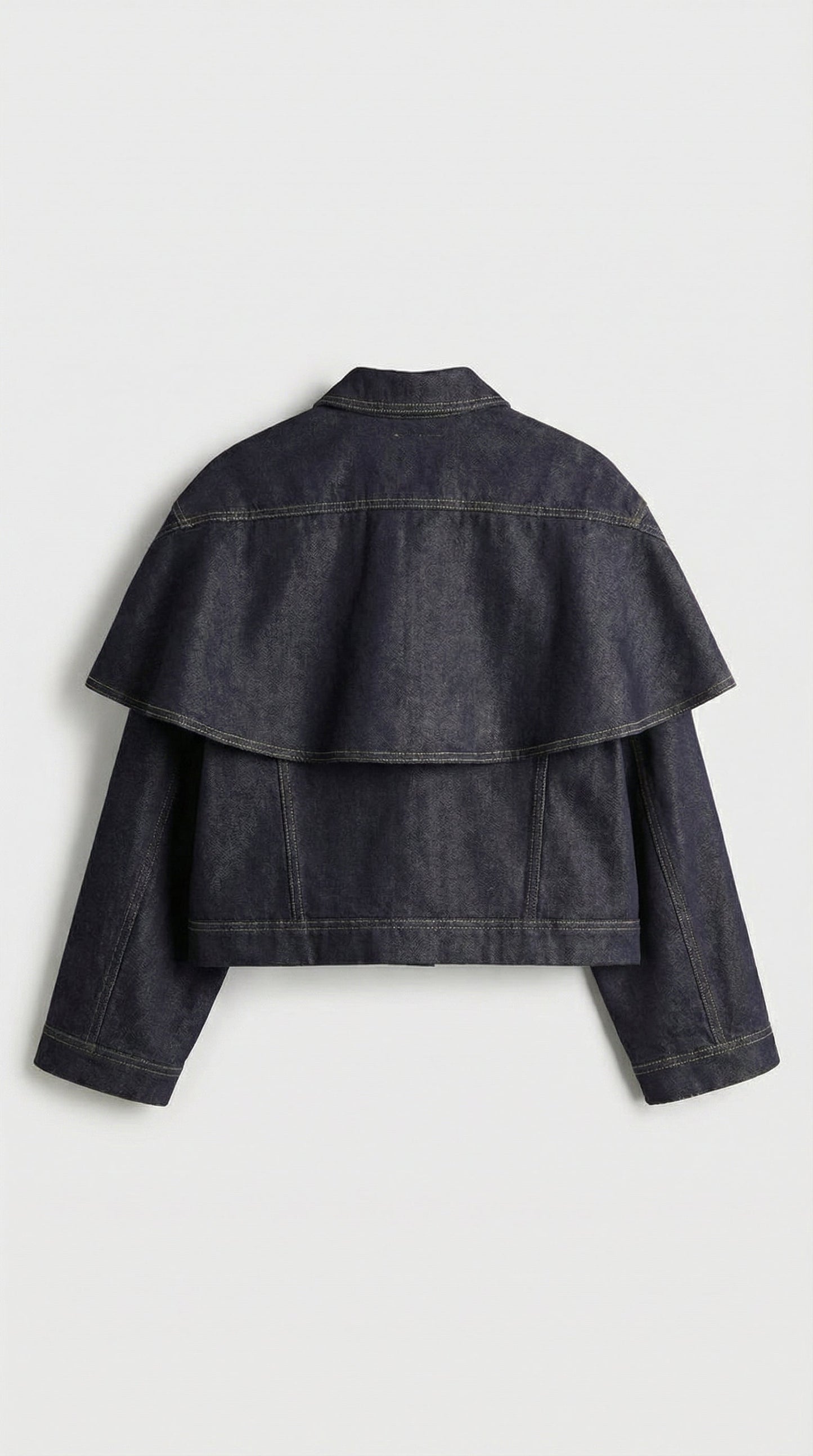 Layered Denim Cape Button Jacket