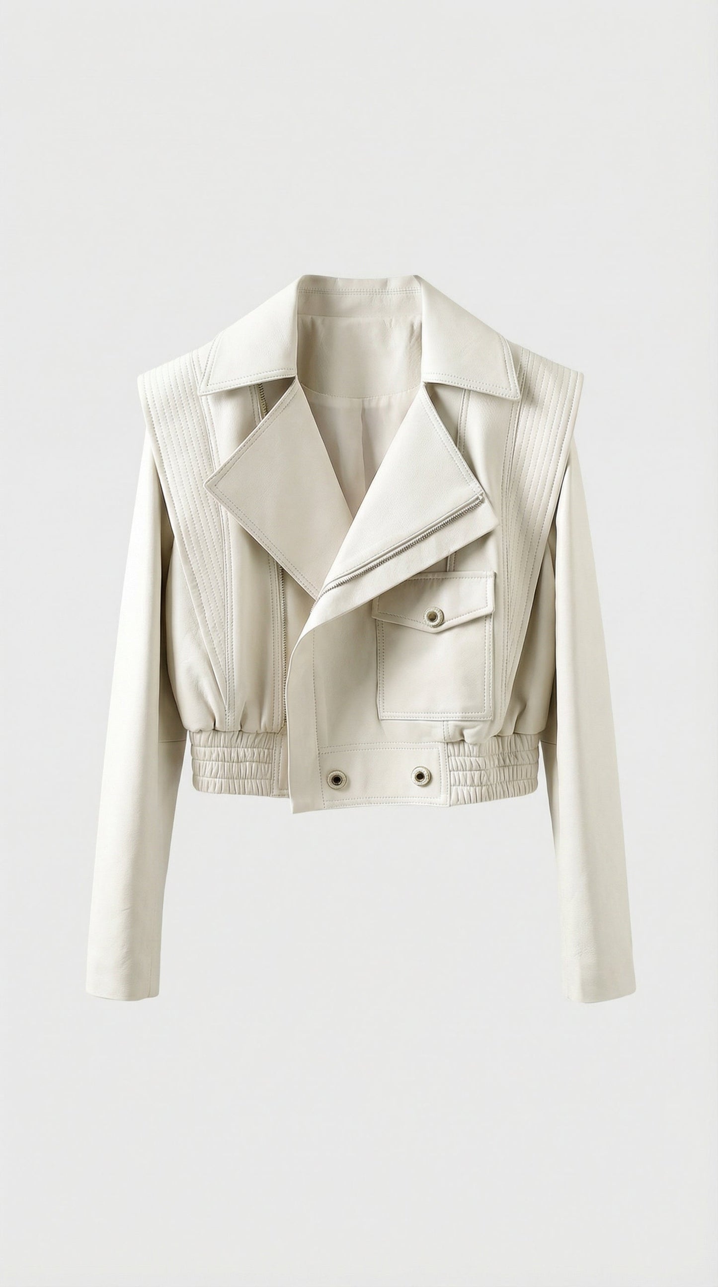 White Short Biker Genuine Leather Jacket