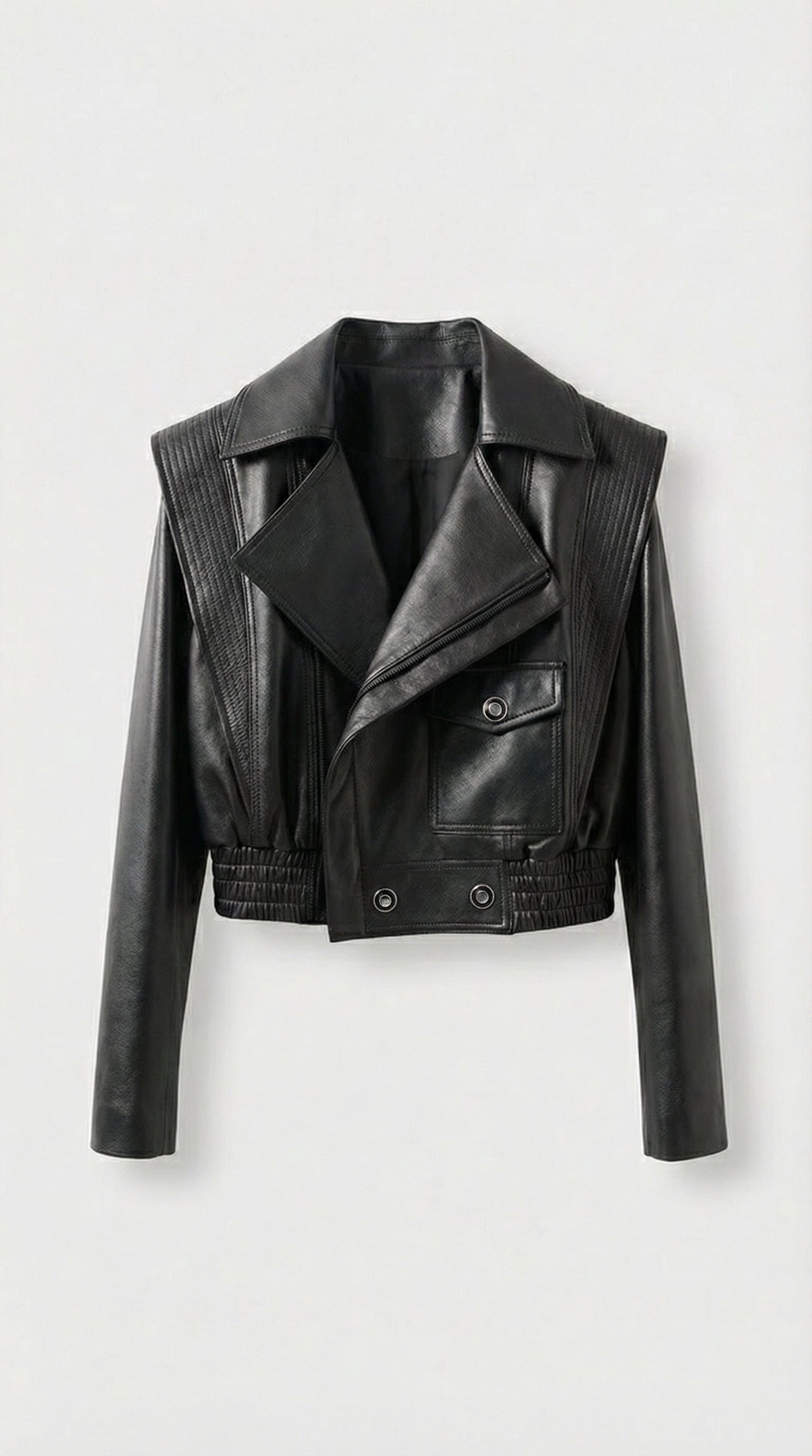 Black Short Biker Jacket in Genuine Leather