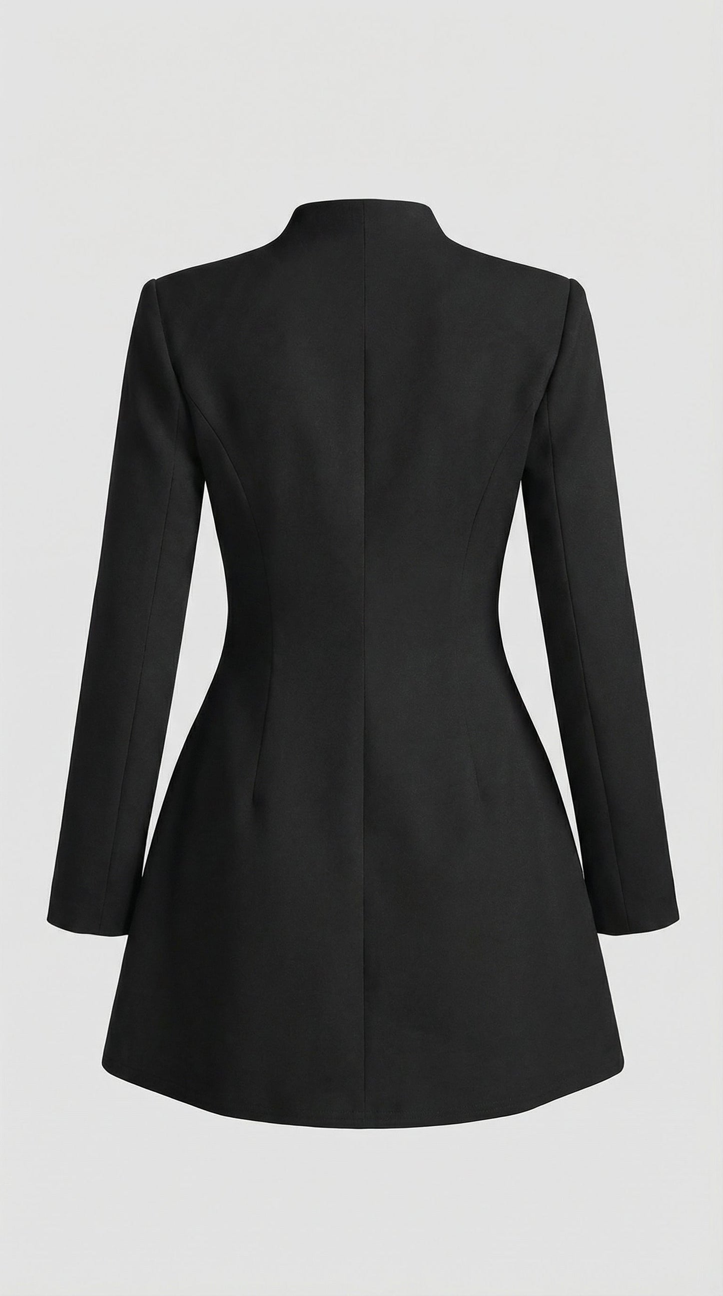 Stand-Collar Buttoned Black Office Blazer Dress