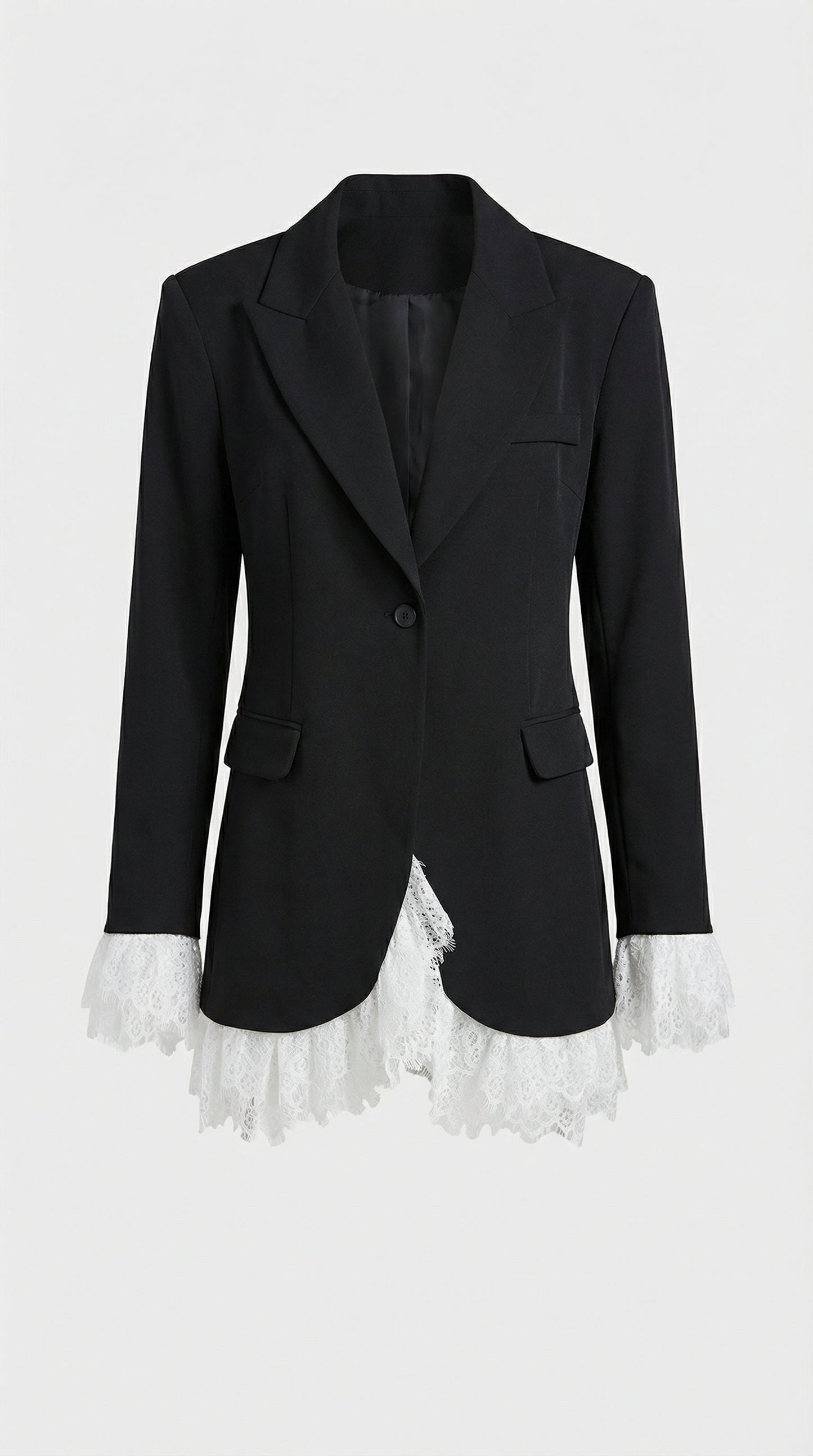 Black Lace-Trimmed Spliced Blazer