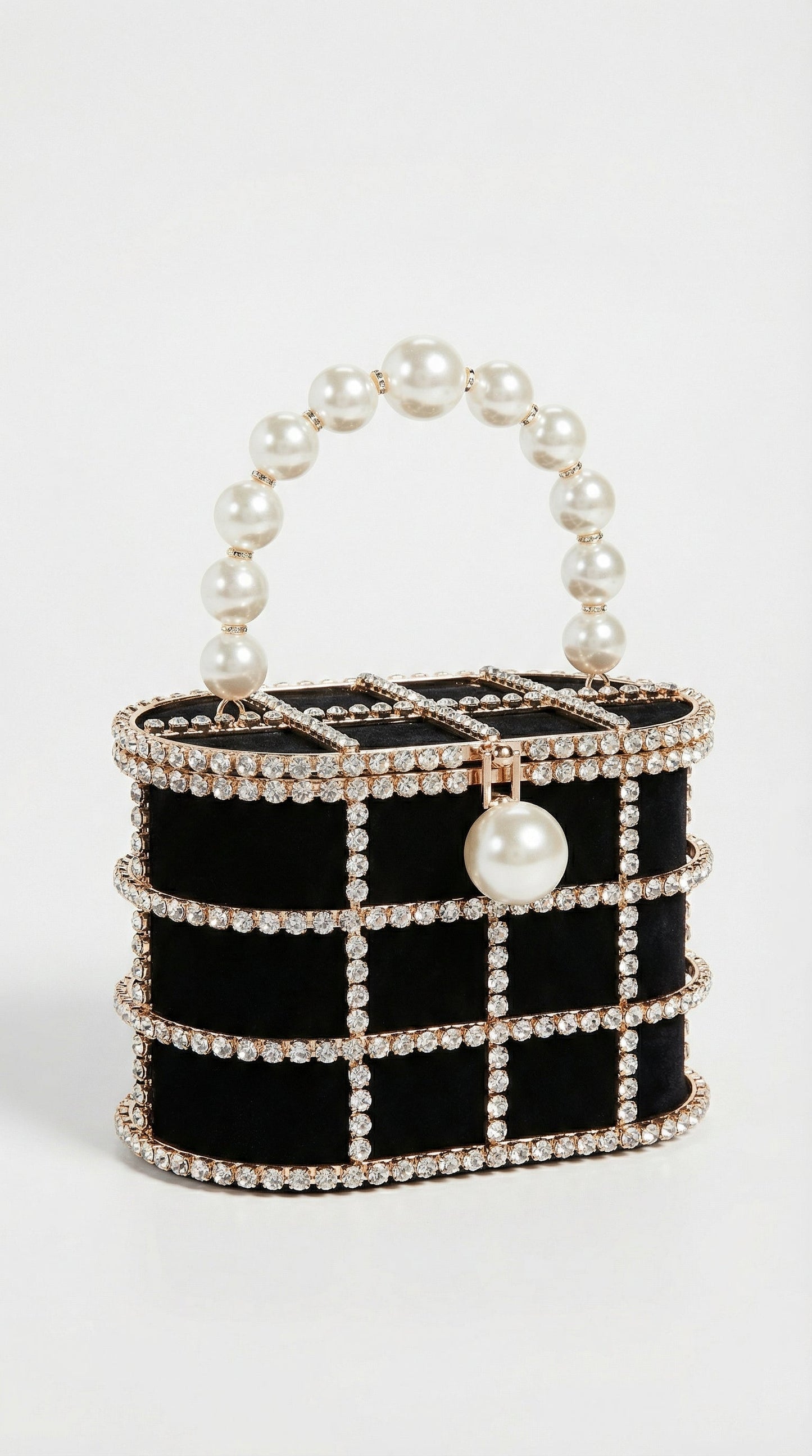 Diamond & Pearl Metallic Cage Clutch Bag