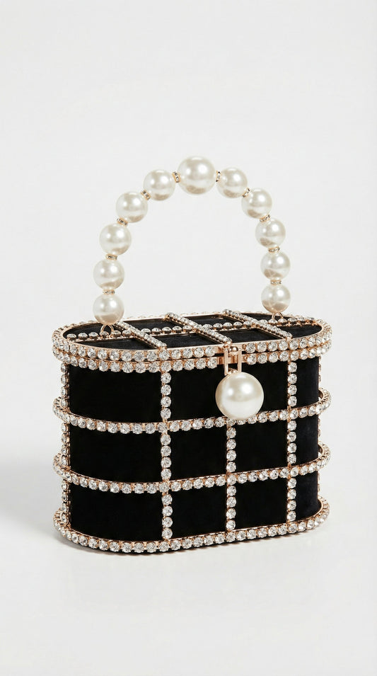 Diamond & Pearl Metallic Cage Clutch Bag
