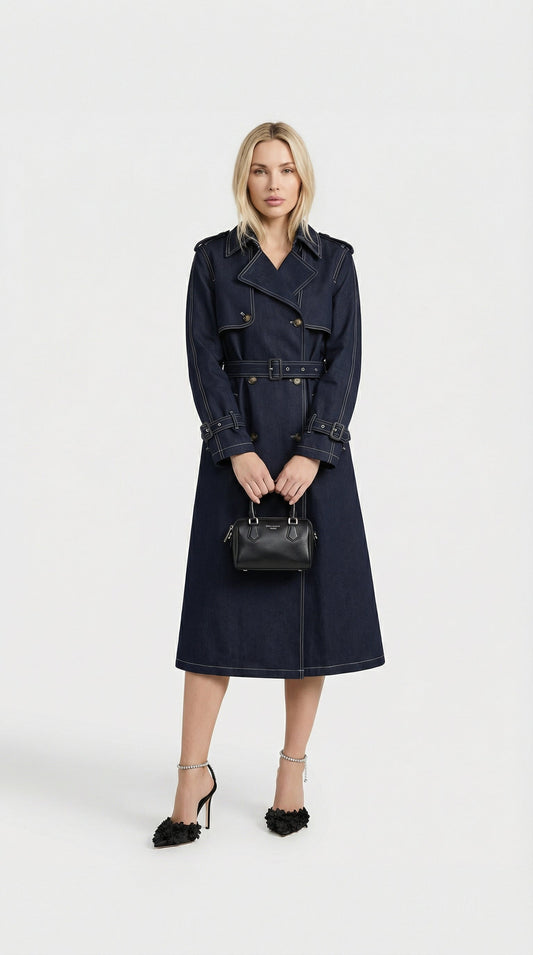 British Style Denim Trench Coat