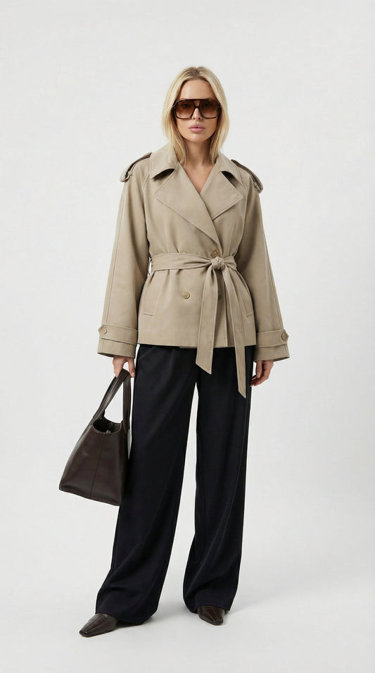 Vintage-Inspired Khaki Short Wind Coat