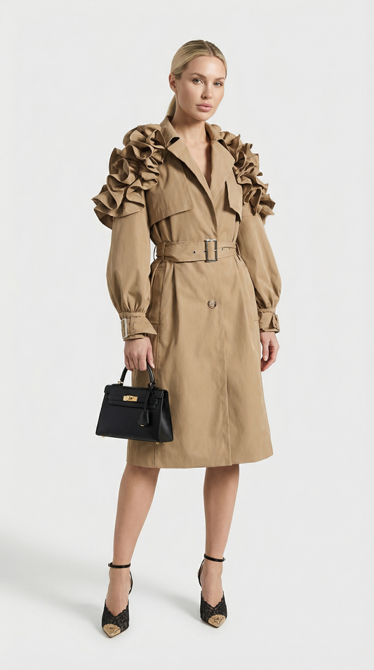 Luxury Beige Long Trench Coat - Runway Style