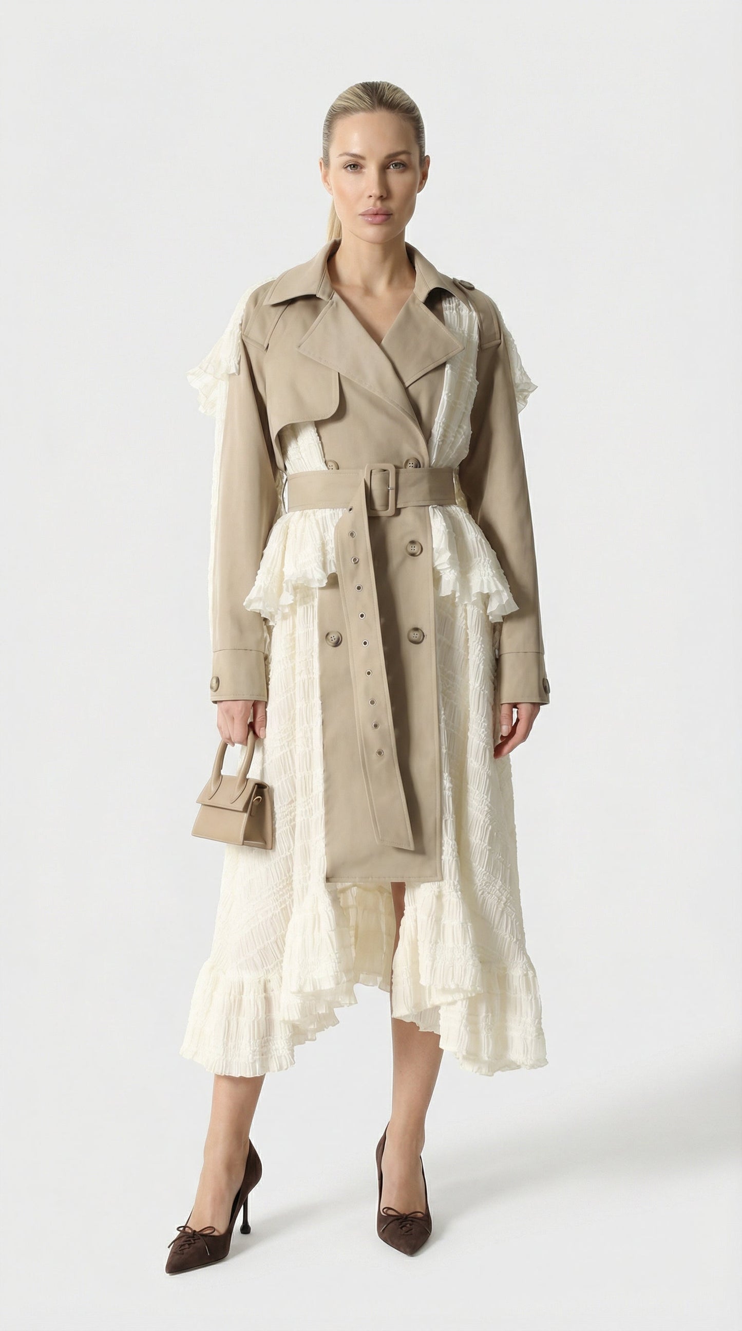Irregular Lace Splicing Trench Coat
