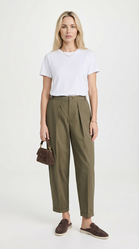 High-Rise Green Flare Pants