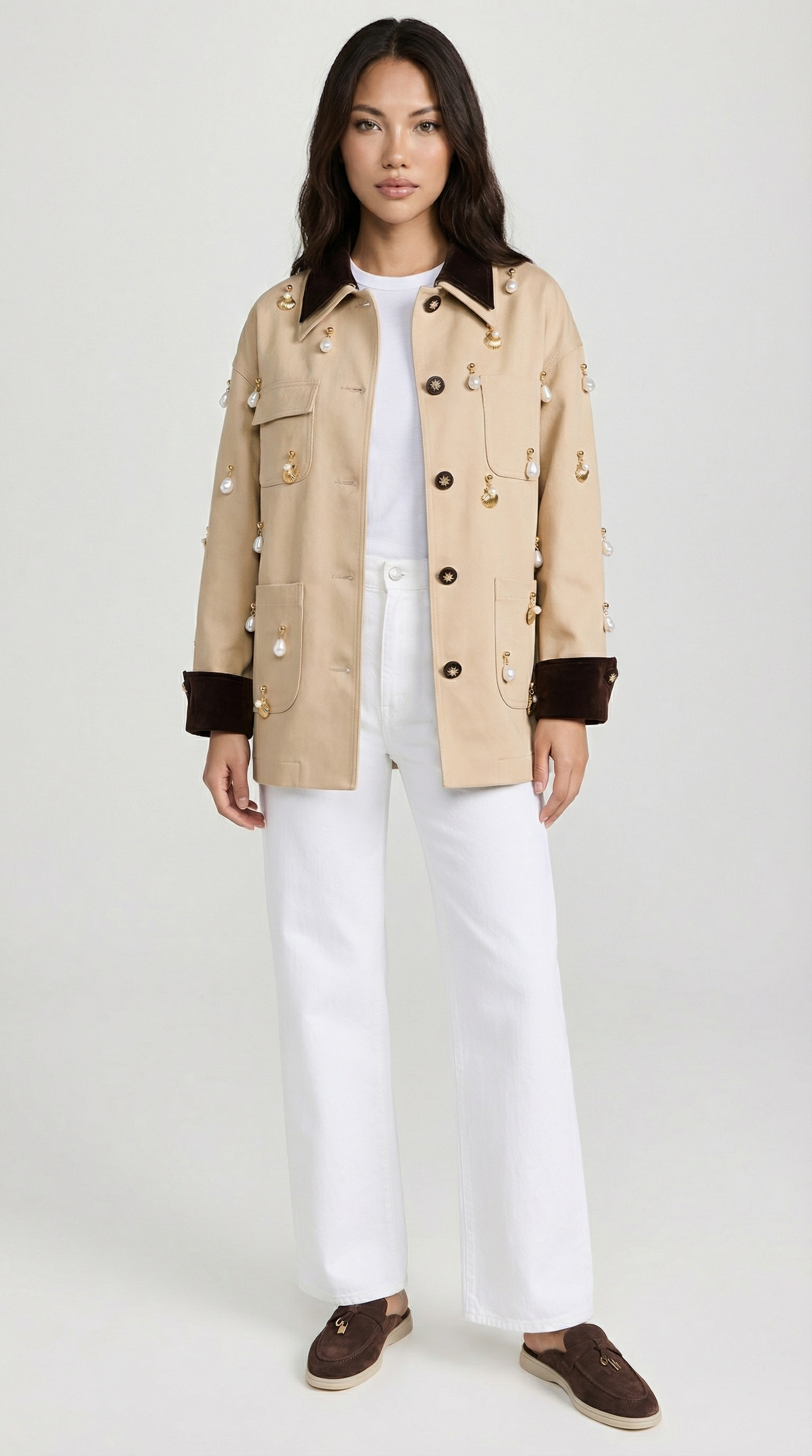 Pearl-Embellished Contrast Jacket
