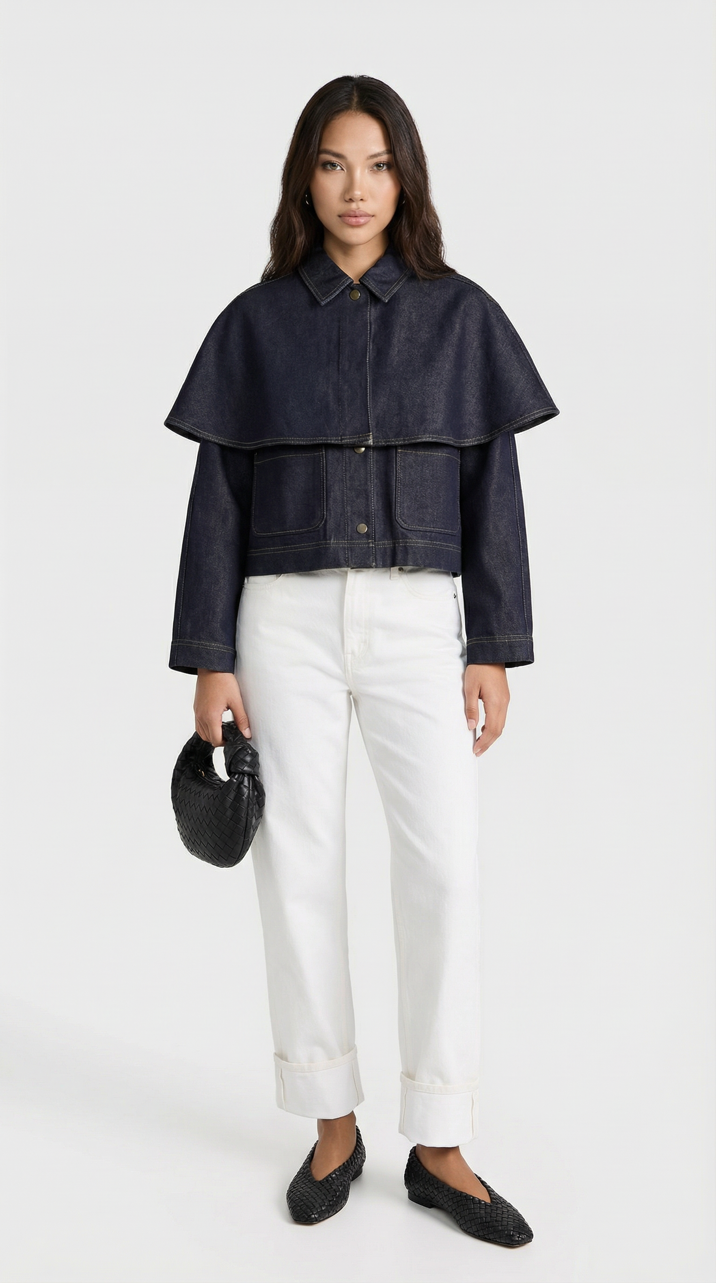 Layered Denim Cape Button Jacket