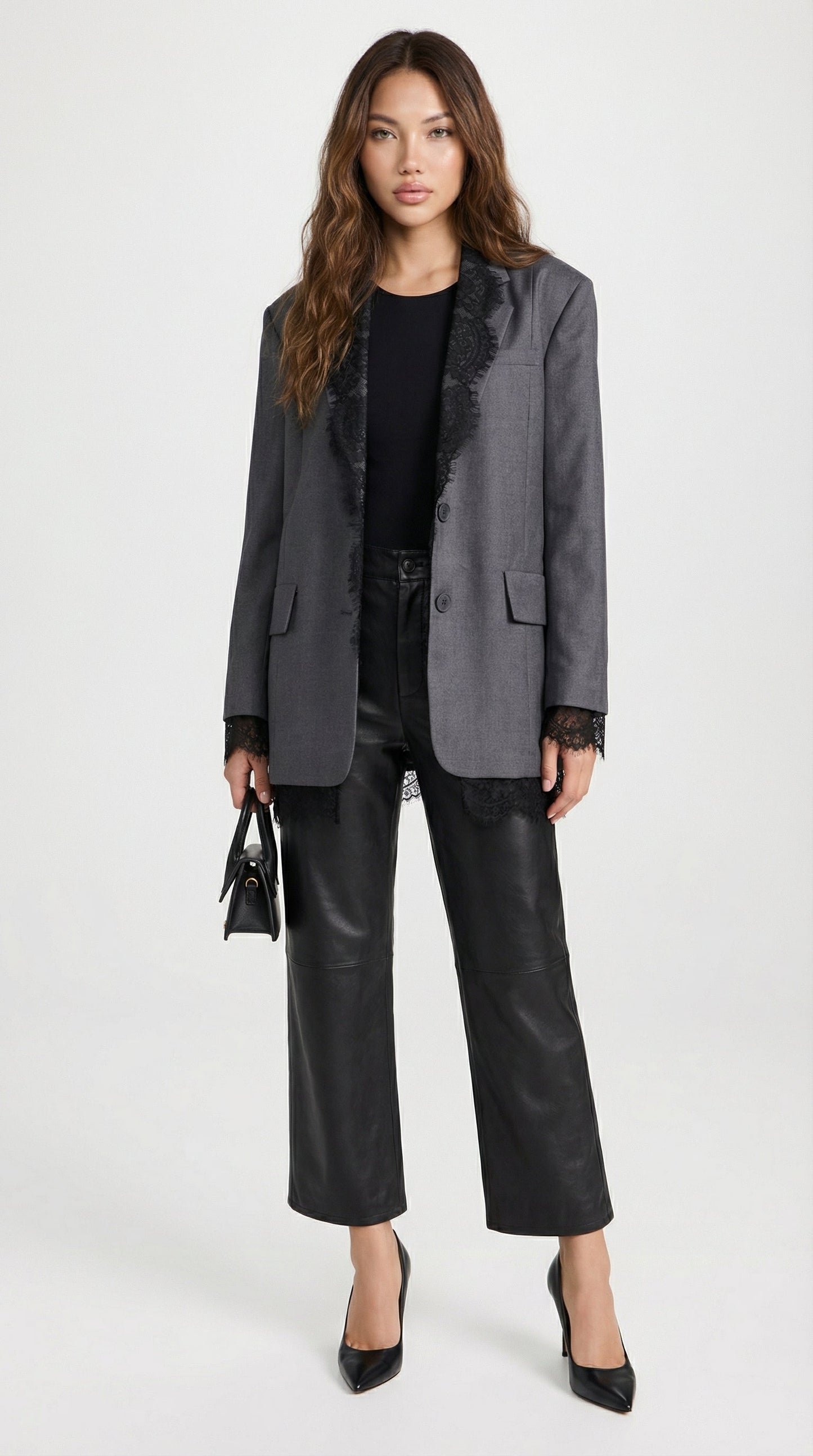 Chic Spliced Lace-Edge Blazer