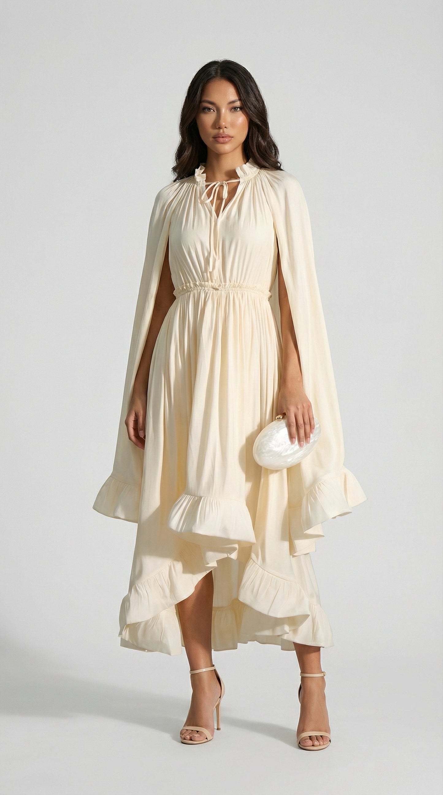 Luxury Ruffle Cloak Evening Dress