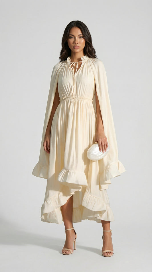 Luxury Ruffle Cloak Evening Dress