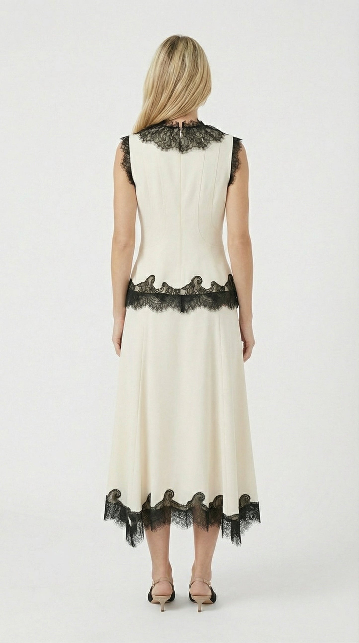 Silk Long Skirt with Lace Embroidery