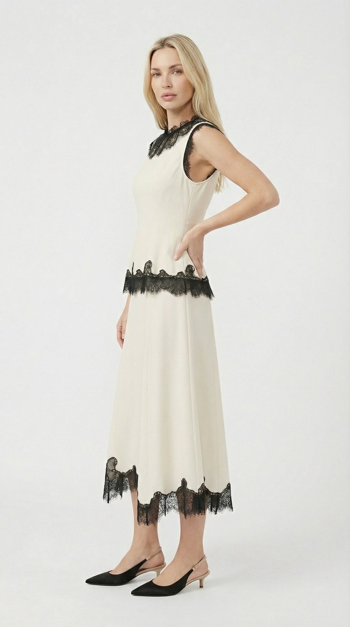 Silk Long Skirt with Lace Embroidery