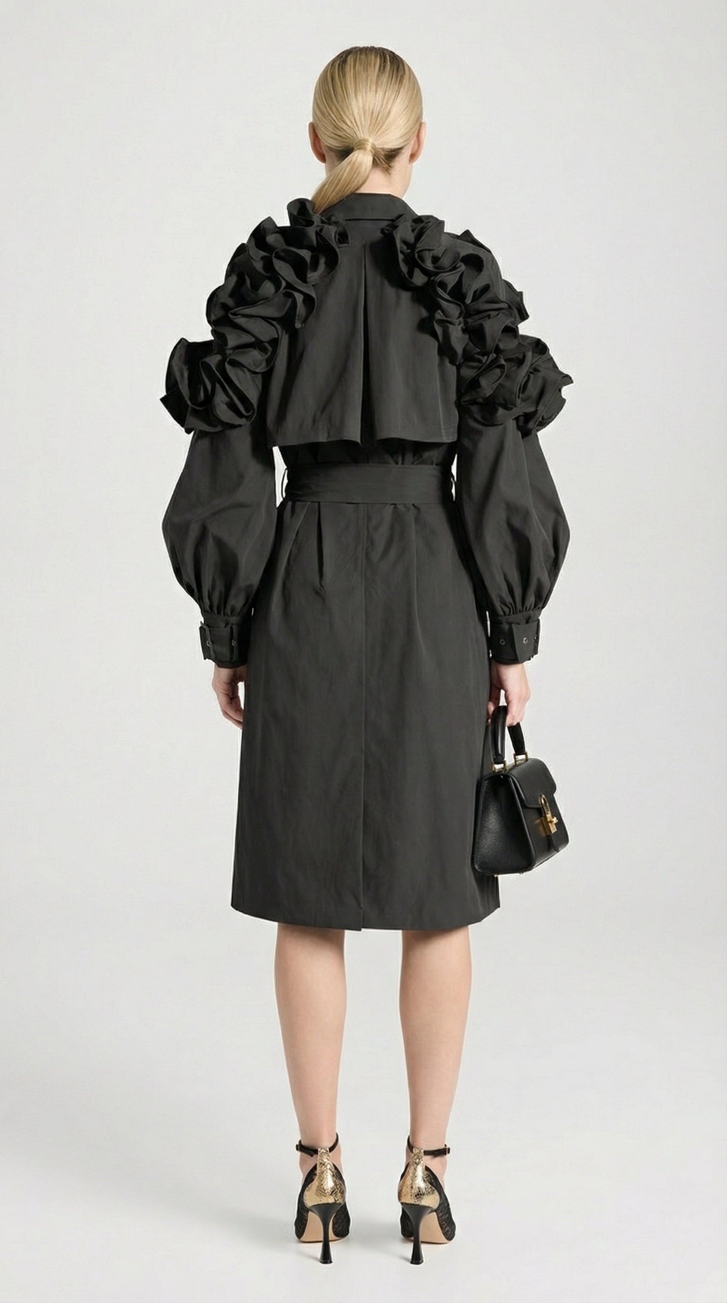 Luxury Black Long Trench Coat - Runway Style