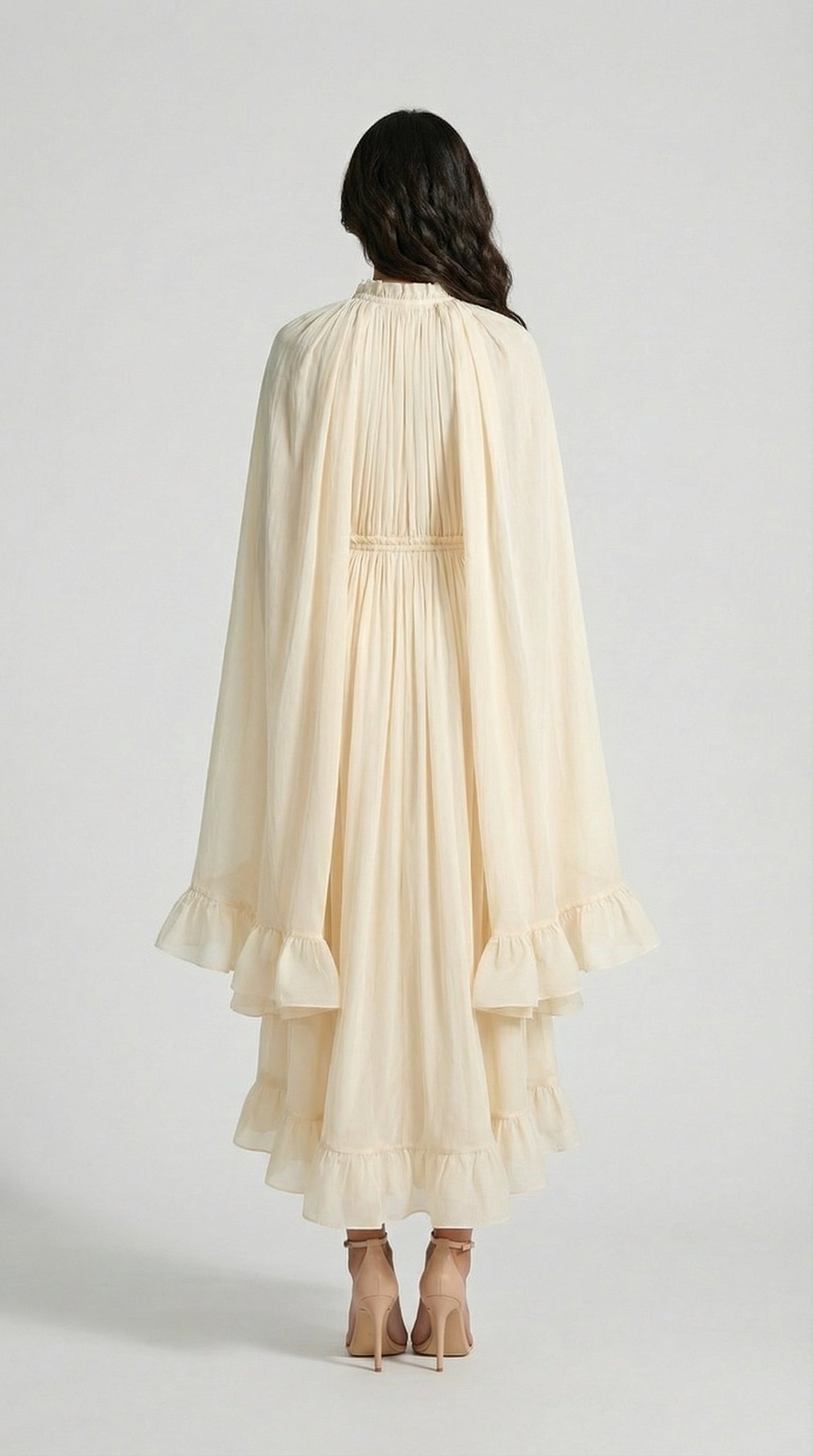 Luxury Ruffle Cloak Evening Dress