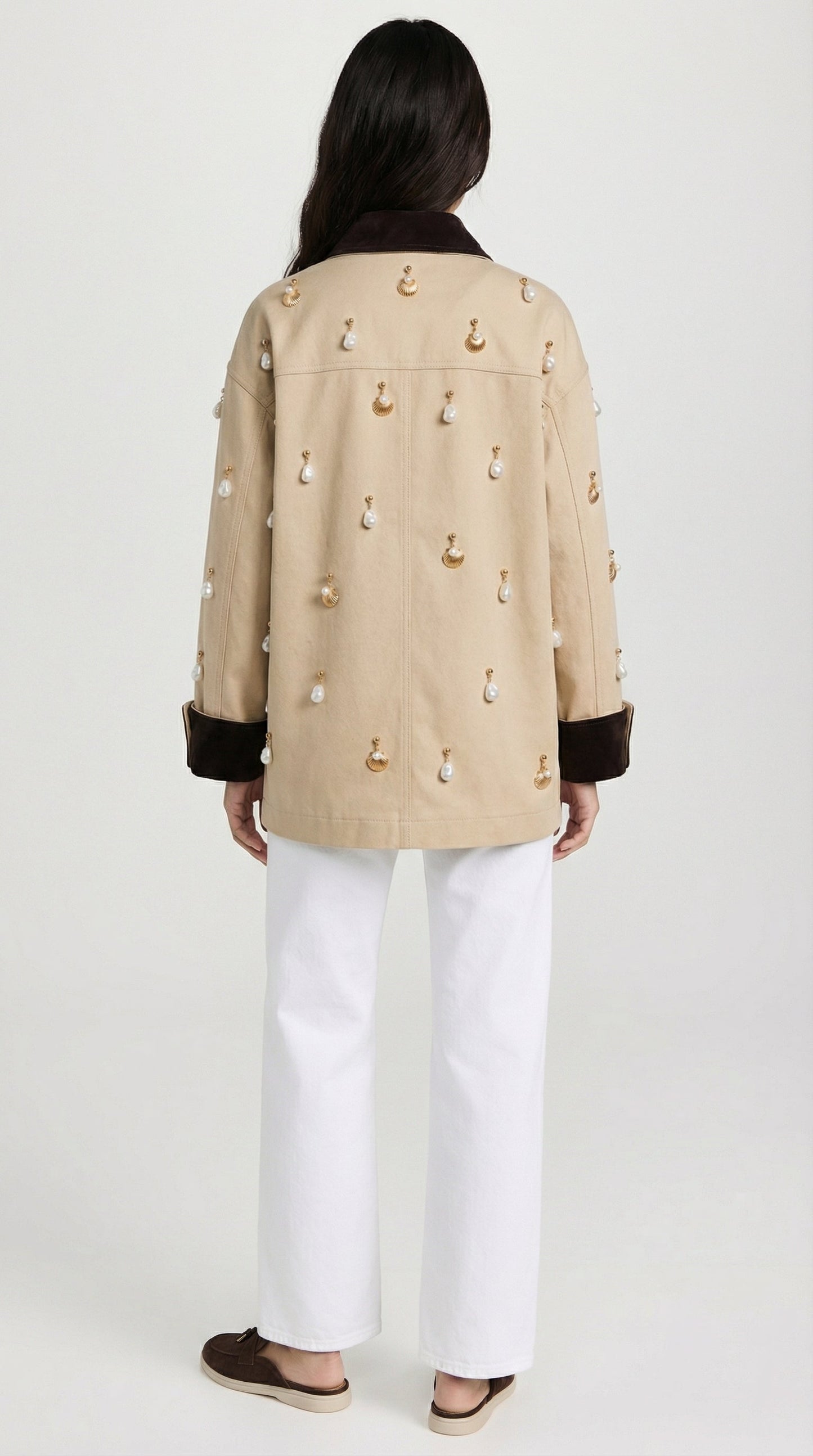 Pearl-Embellished Contrast Jacket