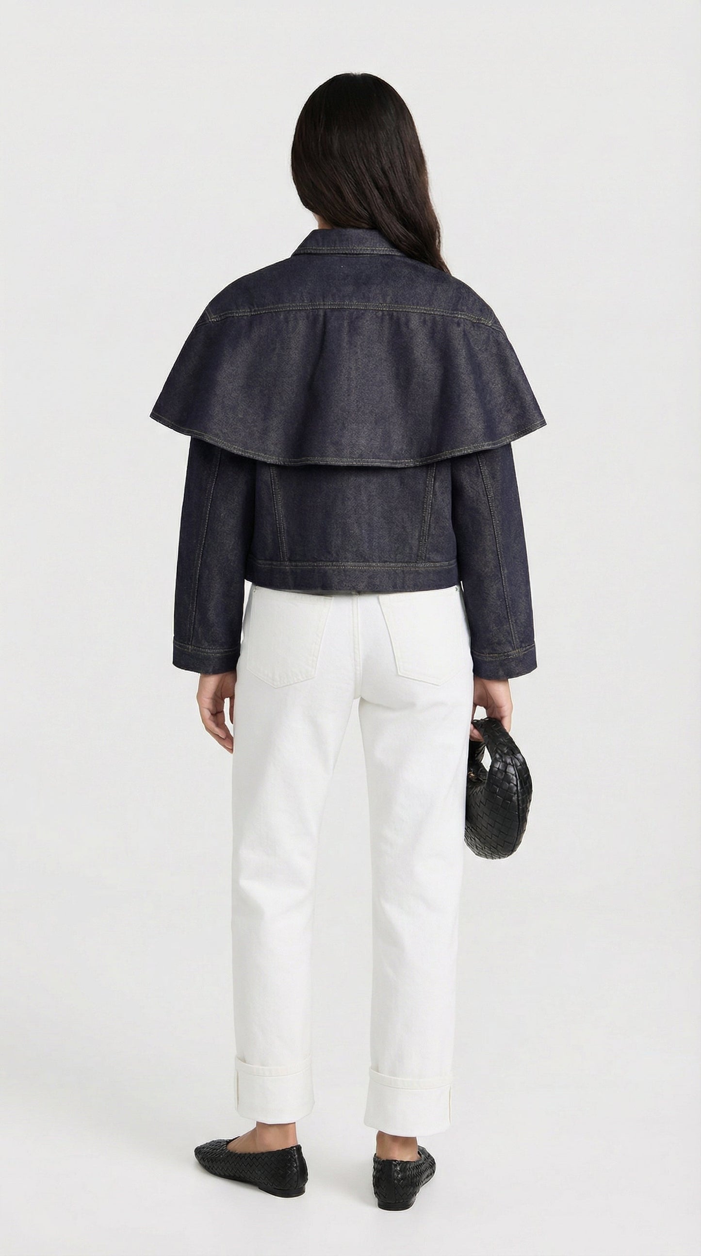 Layered Denim Cape Button Jacket