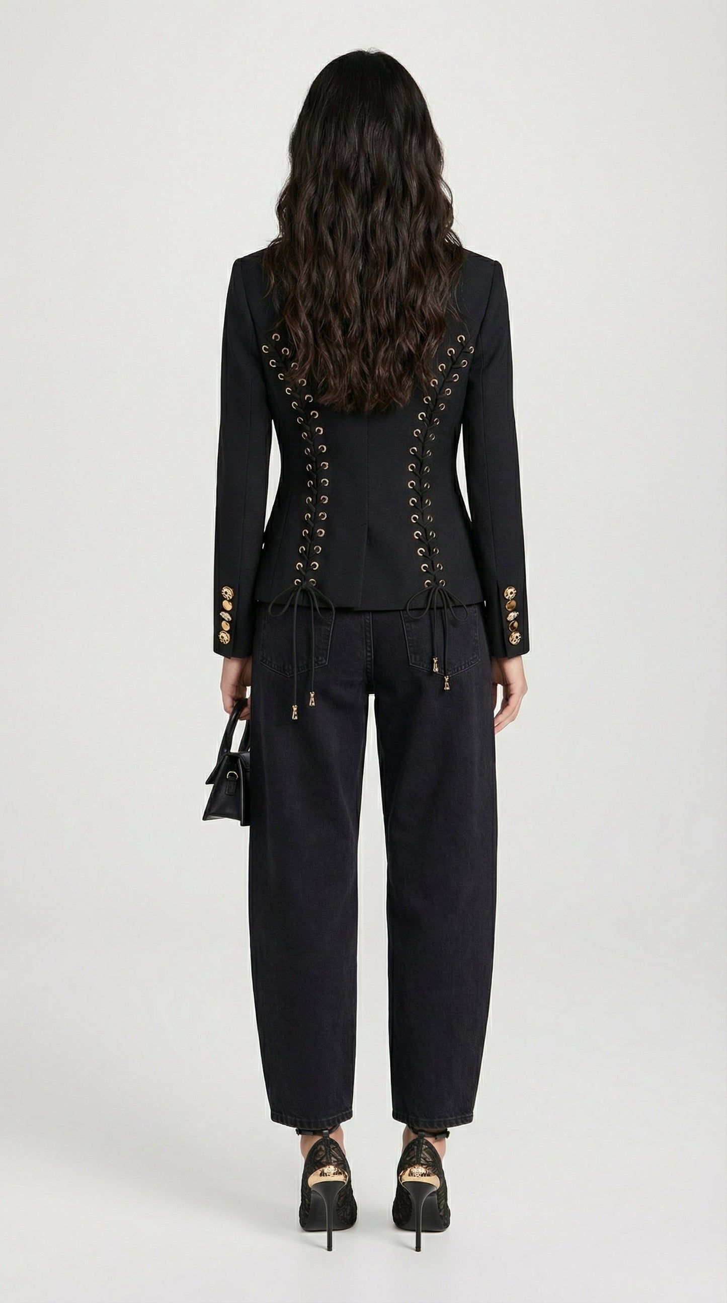 Spliced Laced-Up Slimming Blazer