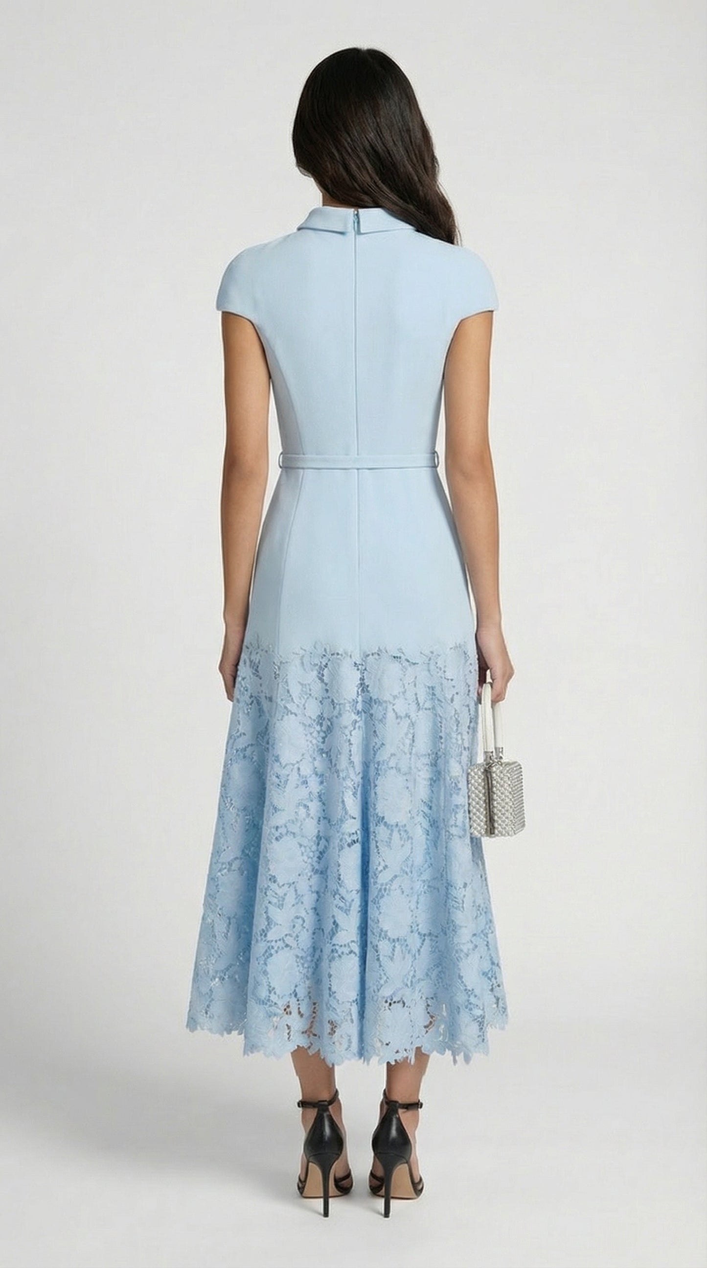 French Blue Lace Midi Dress