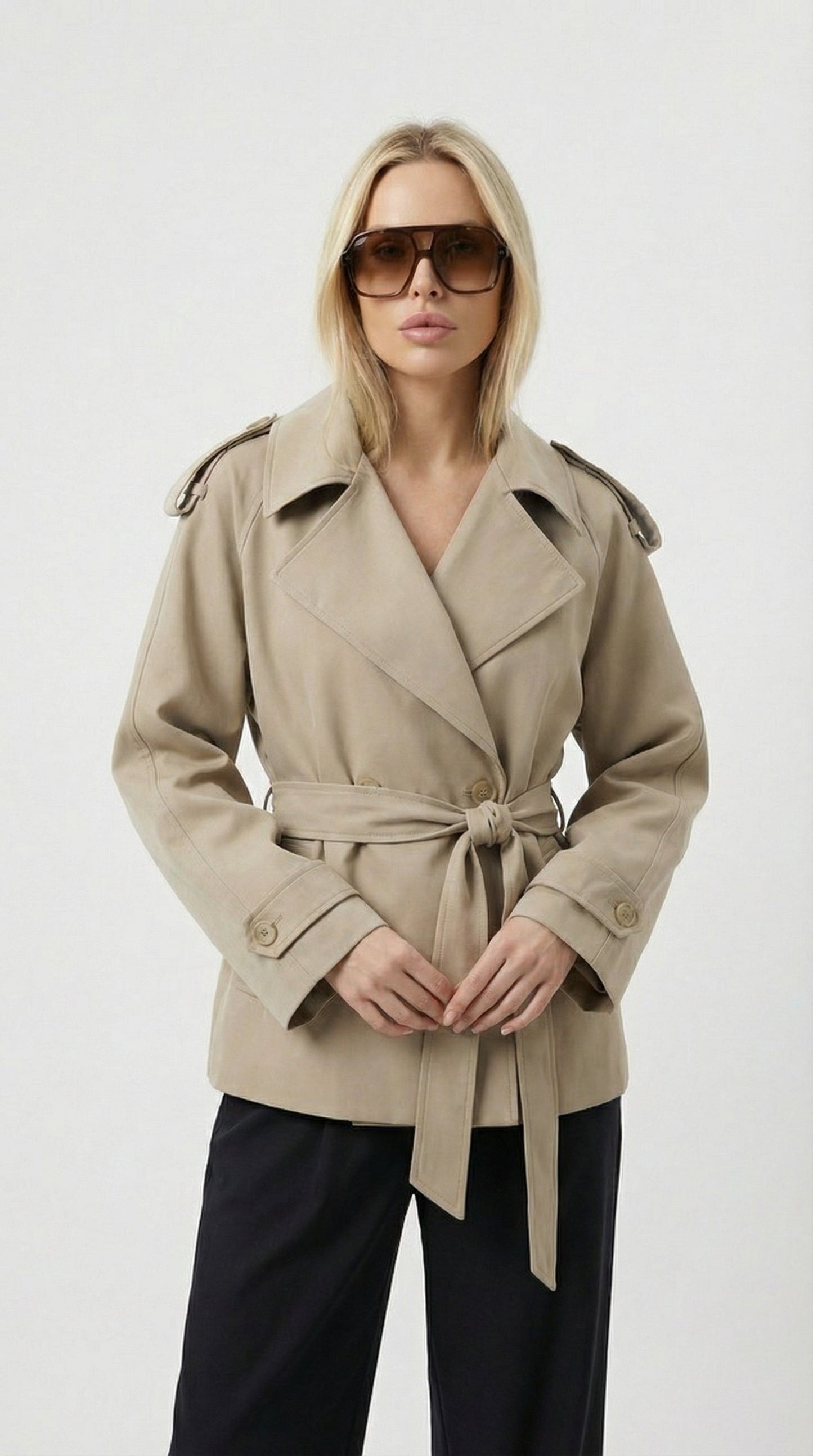 Vintage-Inspired Khaki Short Wind Coat