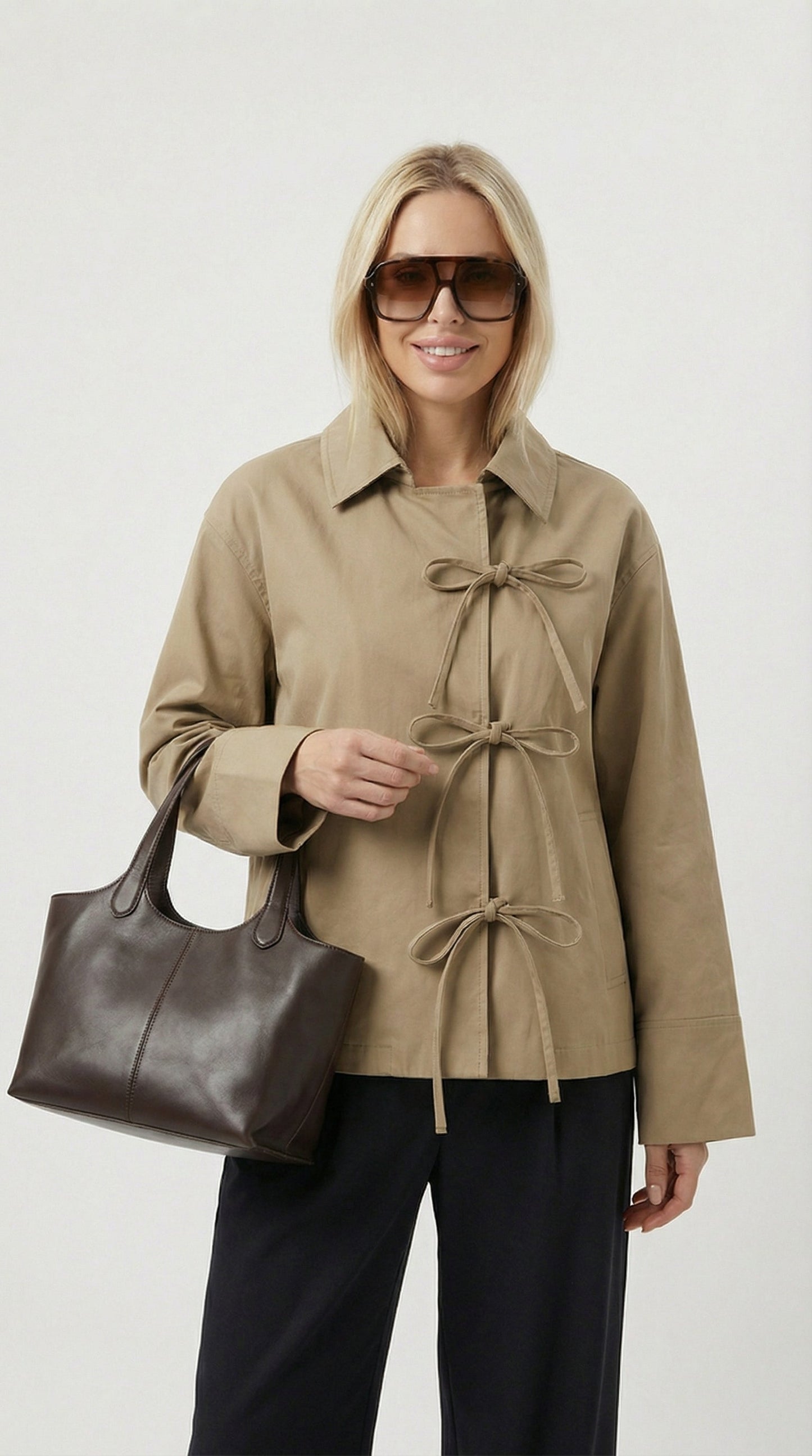 Chic Bow Tie Loose-Fit Jacket