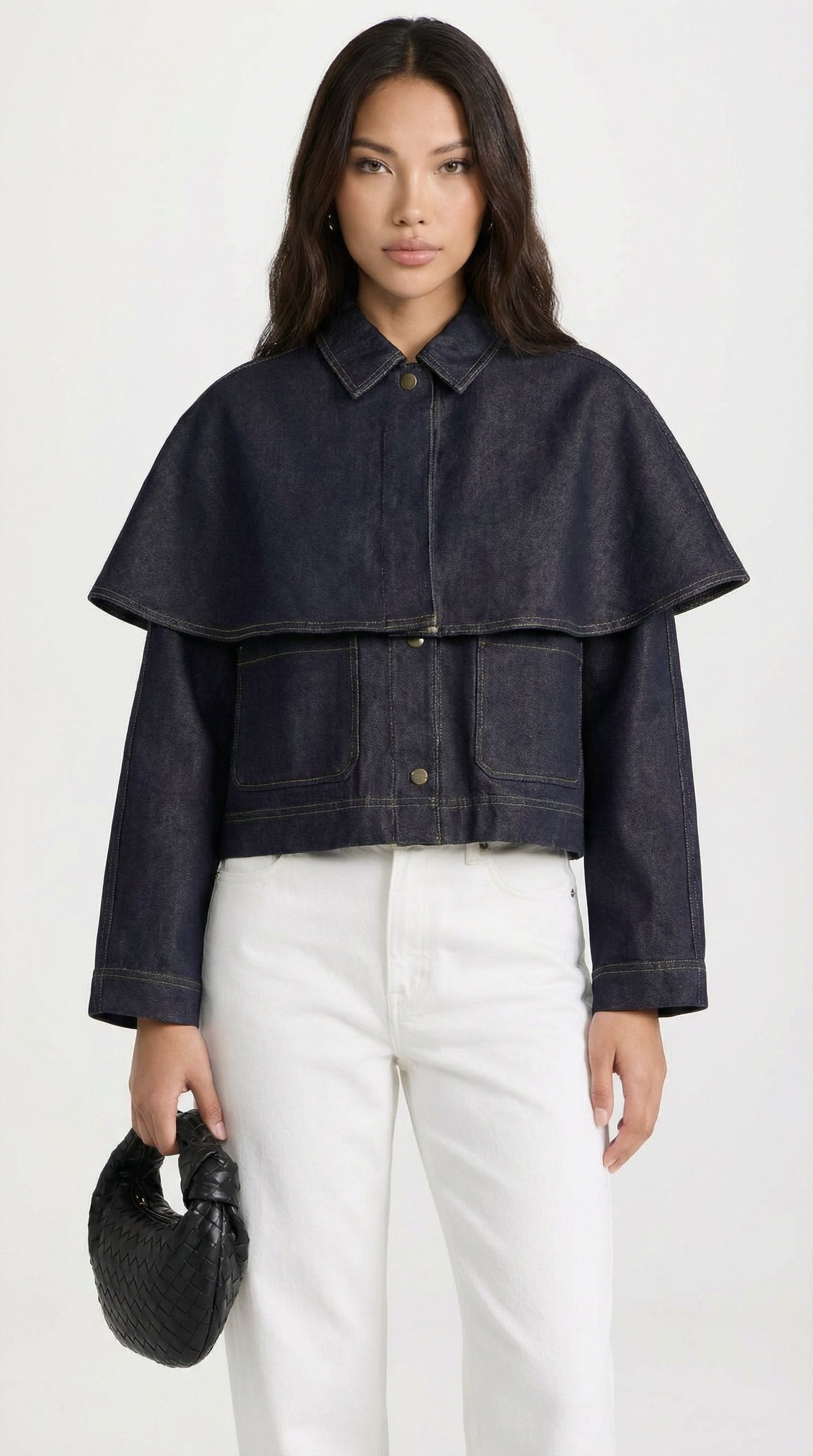Layered Denim Cape Button Jacket