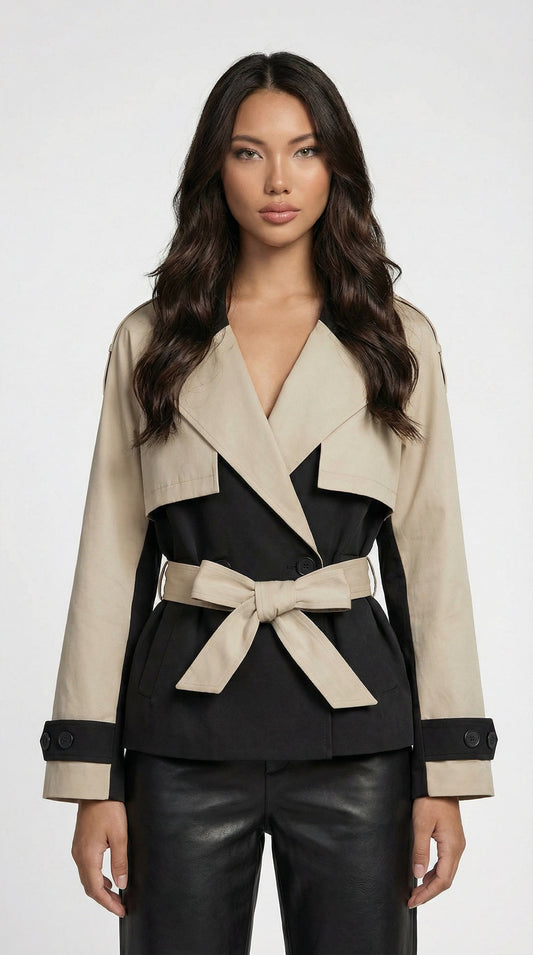 Contrasting Color Trench Jacket