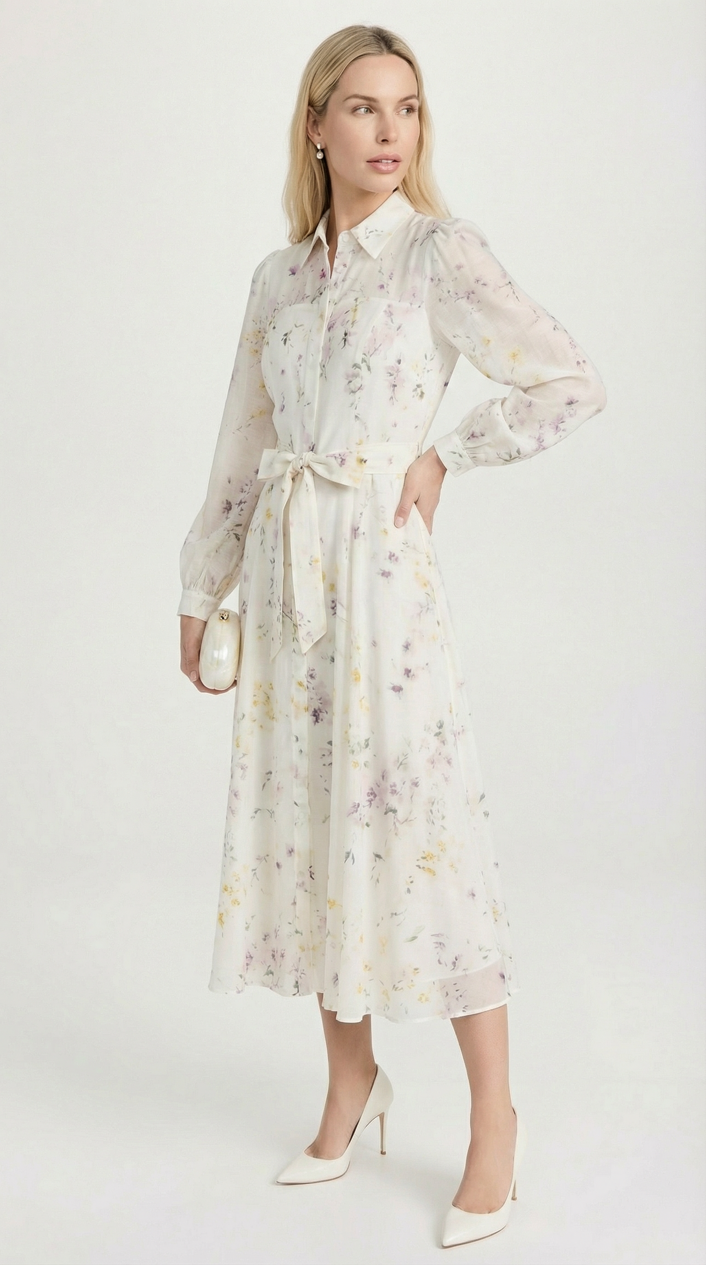 Printed Sheer Lace-Up Midi Dress