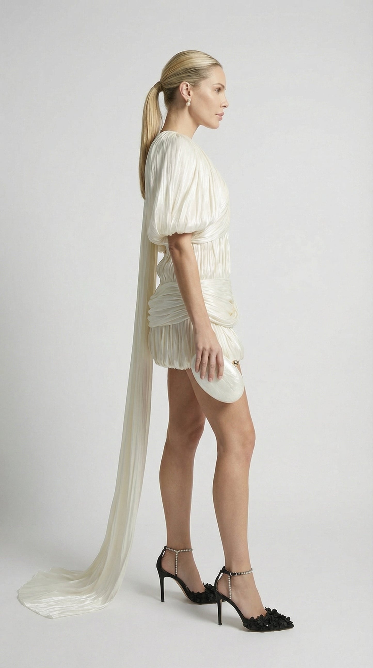 Single Shoulder Folded Mini Dress in Elegant Design