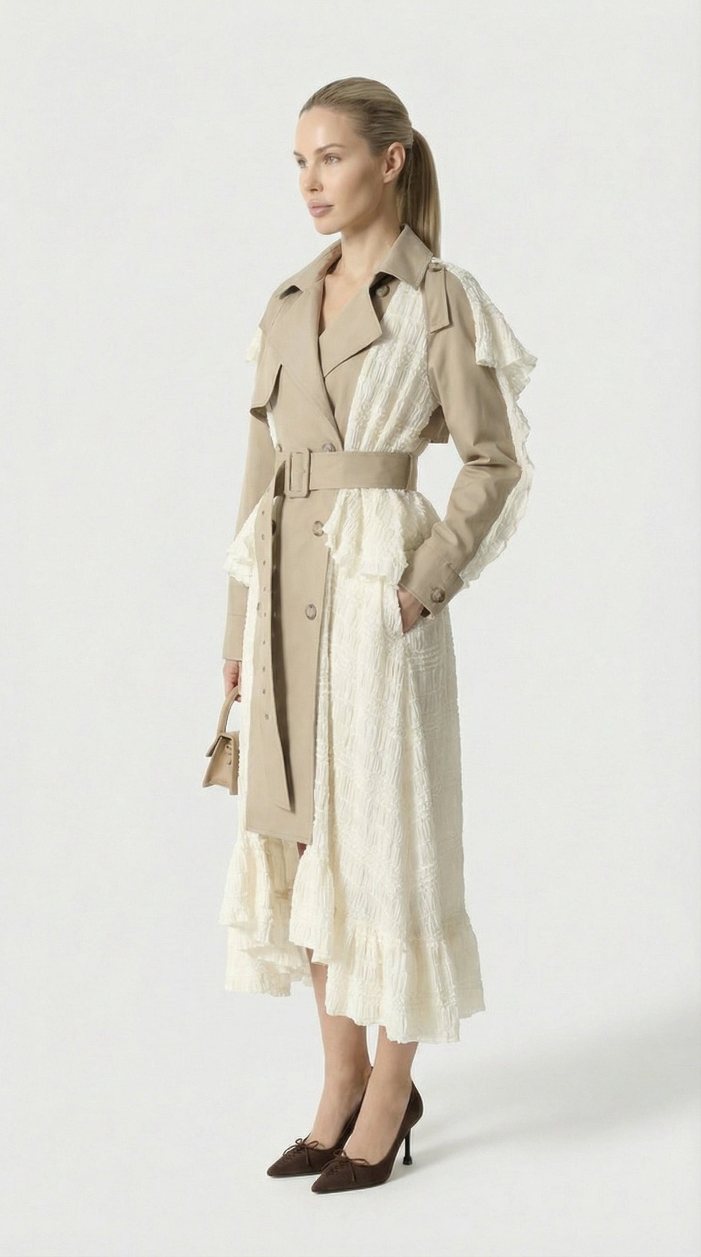 Irregular Lace Splicing Trench Coat