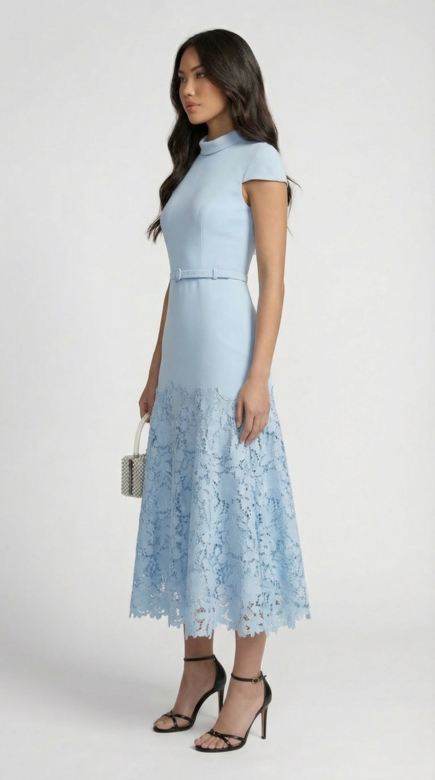 French Blue Lace Midi Dress
