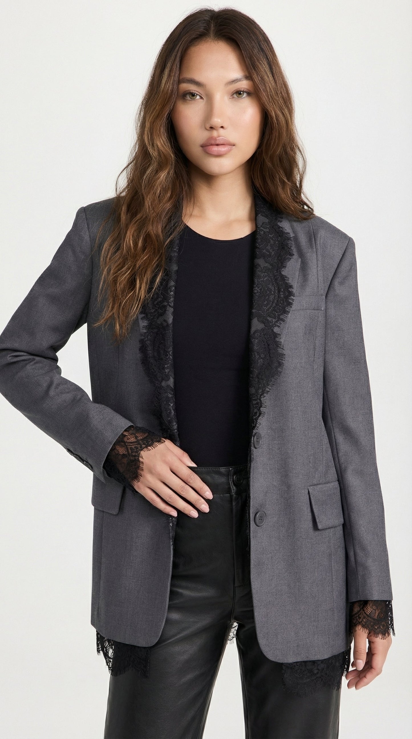 Chic Spliced Lace-Edge Blazer