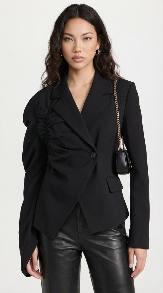Asymmetric Side-Gathered Blazer in Elegant Design