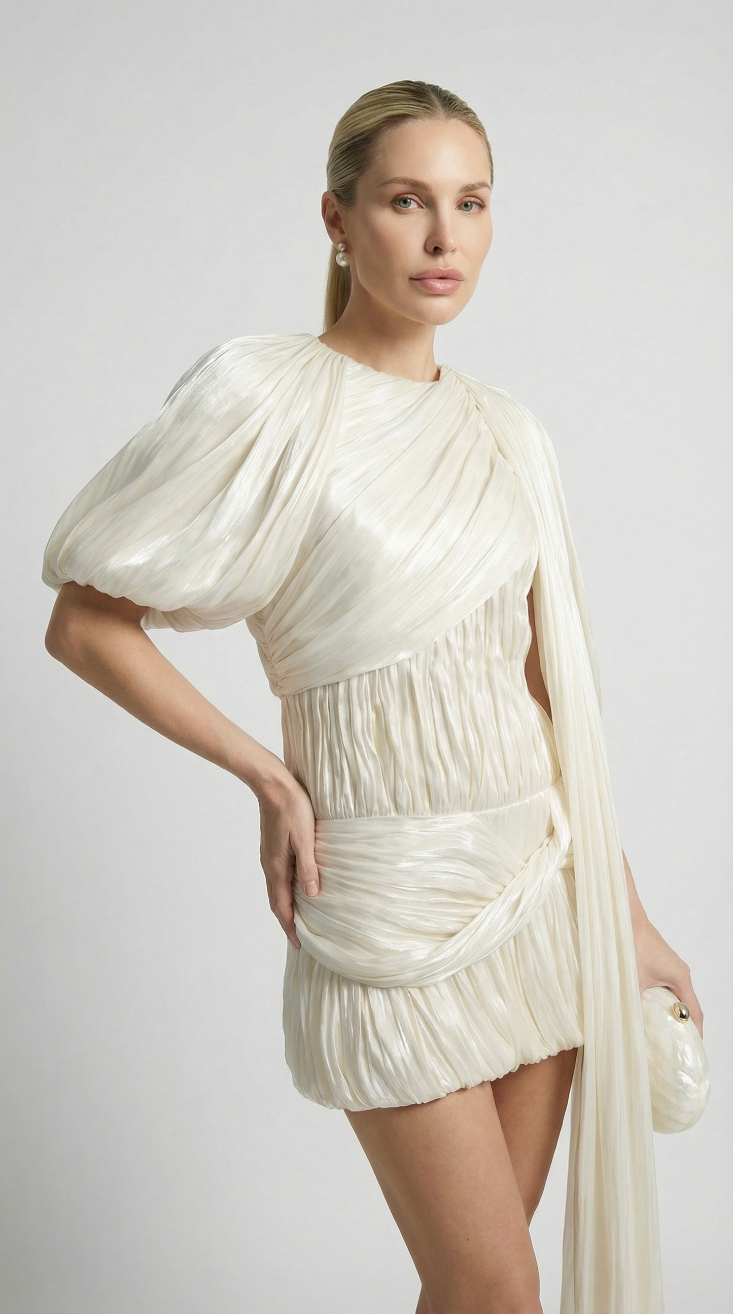 Single Shoulder Folded Mini Dress in Elegant Design