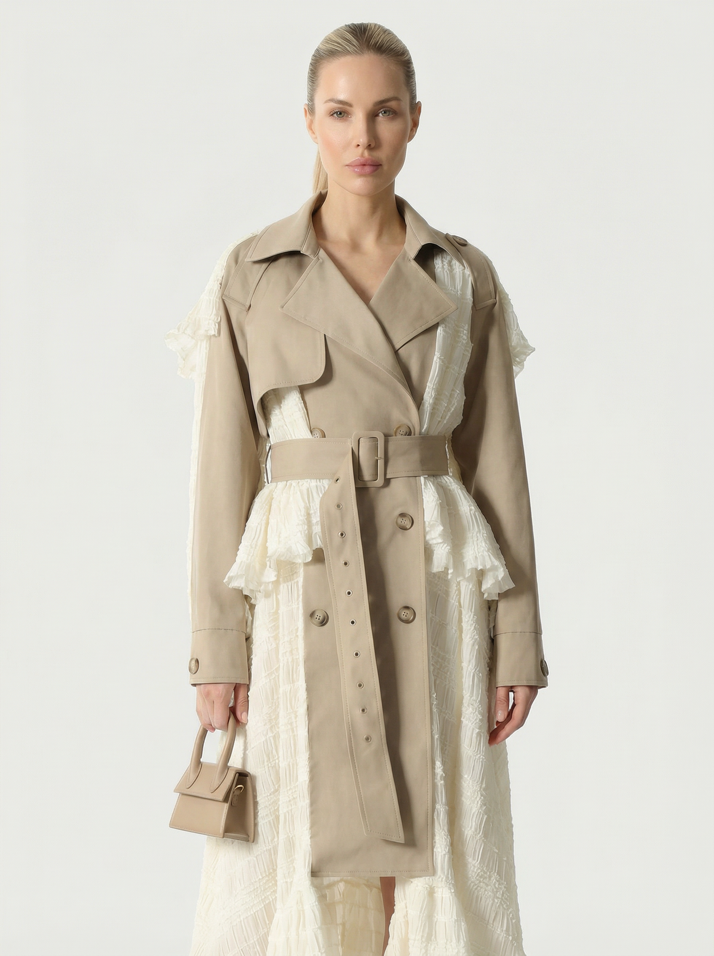Irregular Lace Splicing Trench Coat