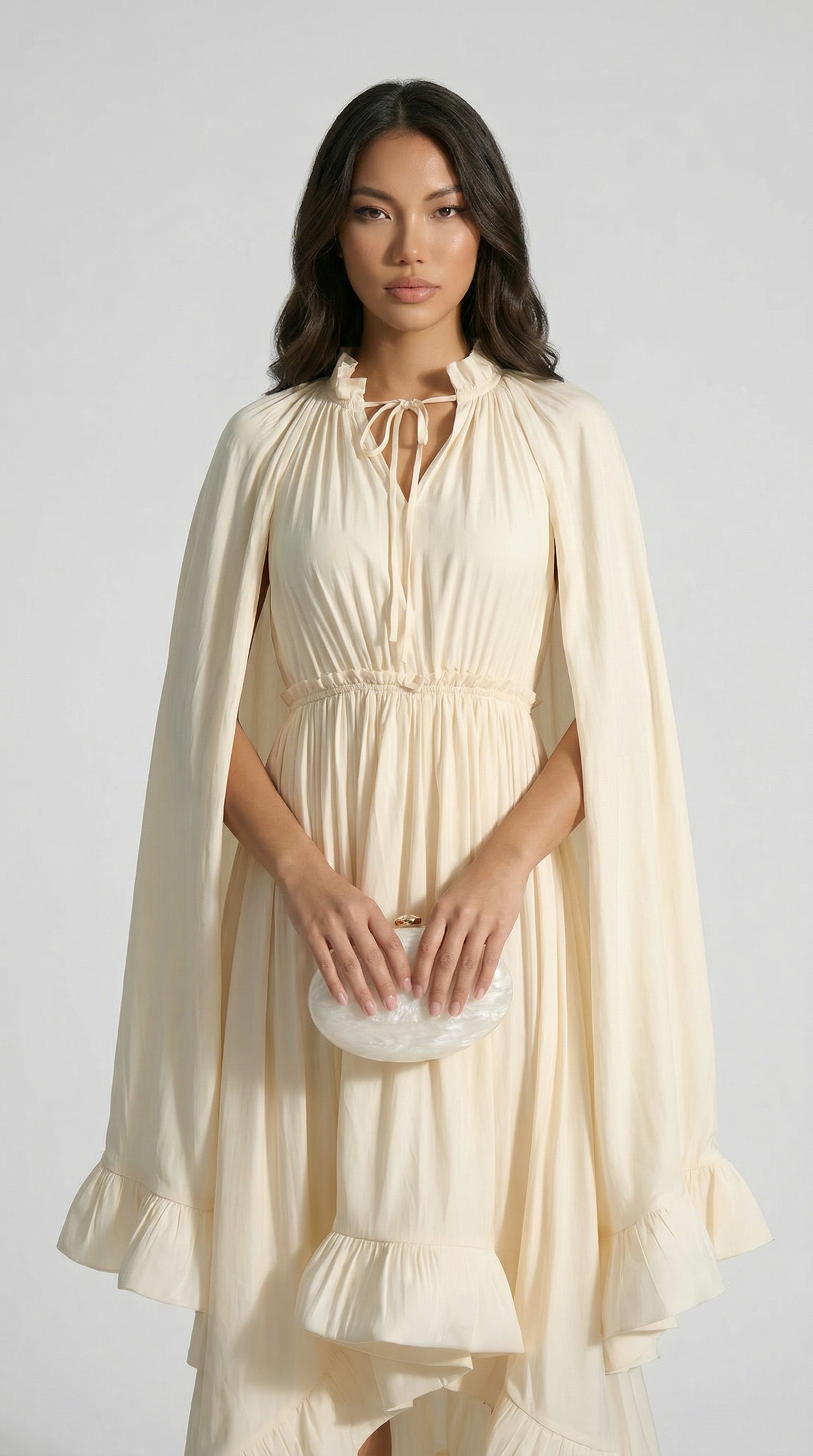 Luxury Ruffle Cloak Evening Dress