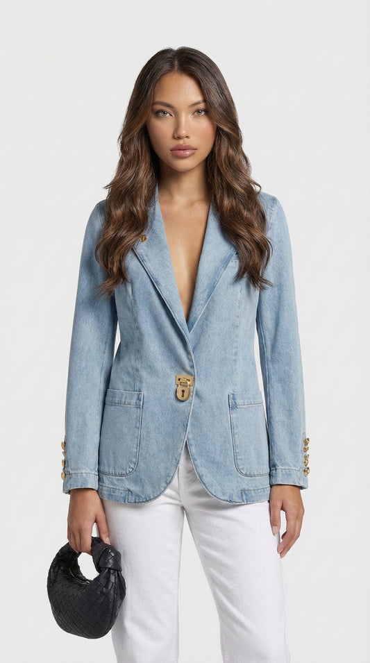 French-Inspired Cotton Denim Blazer