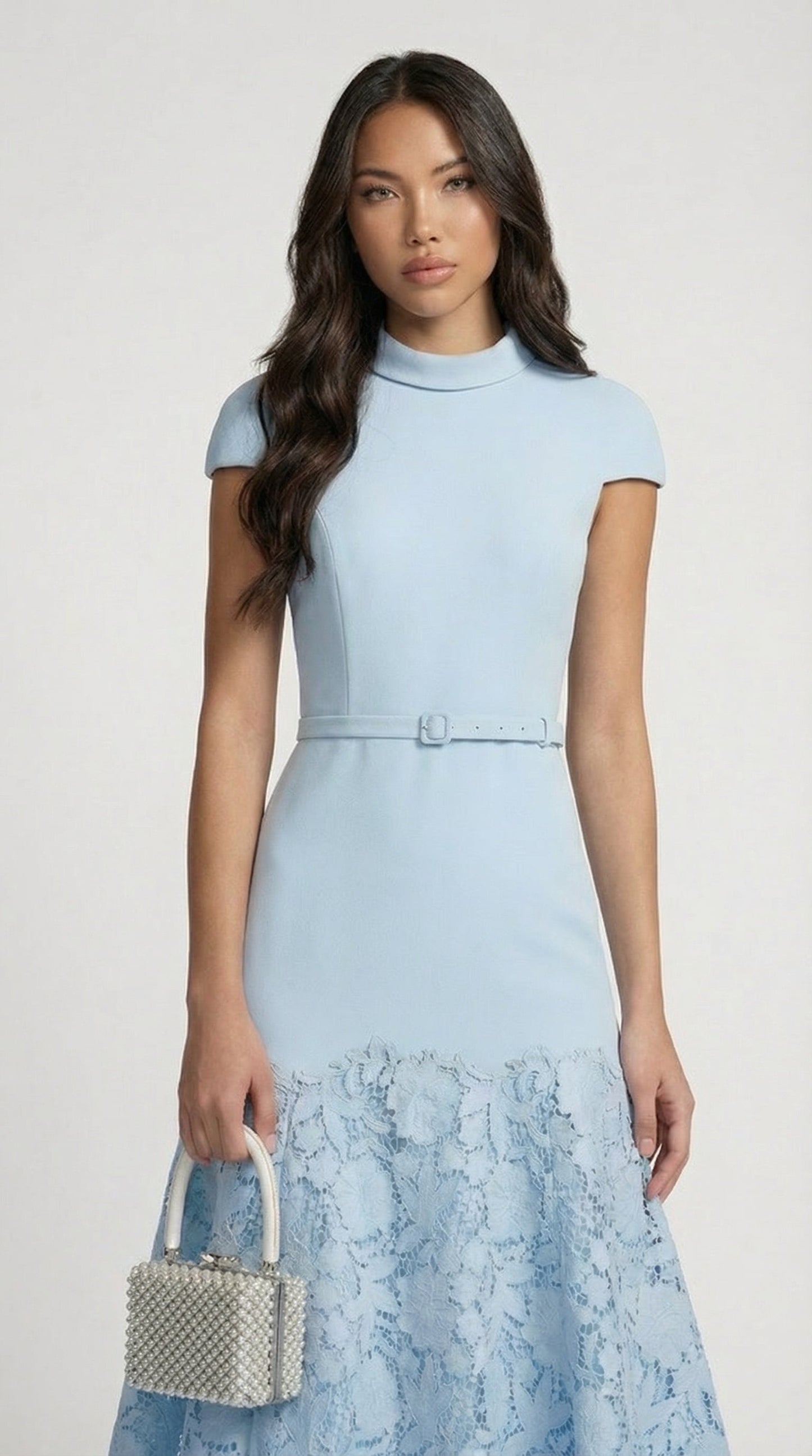 French Blue Lace Midi Dress