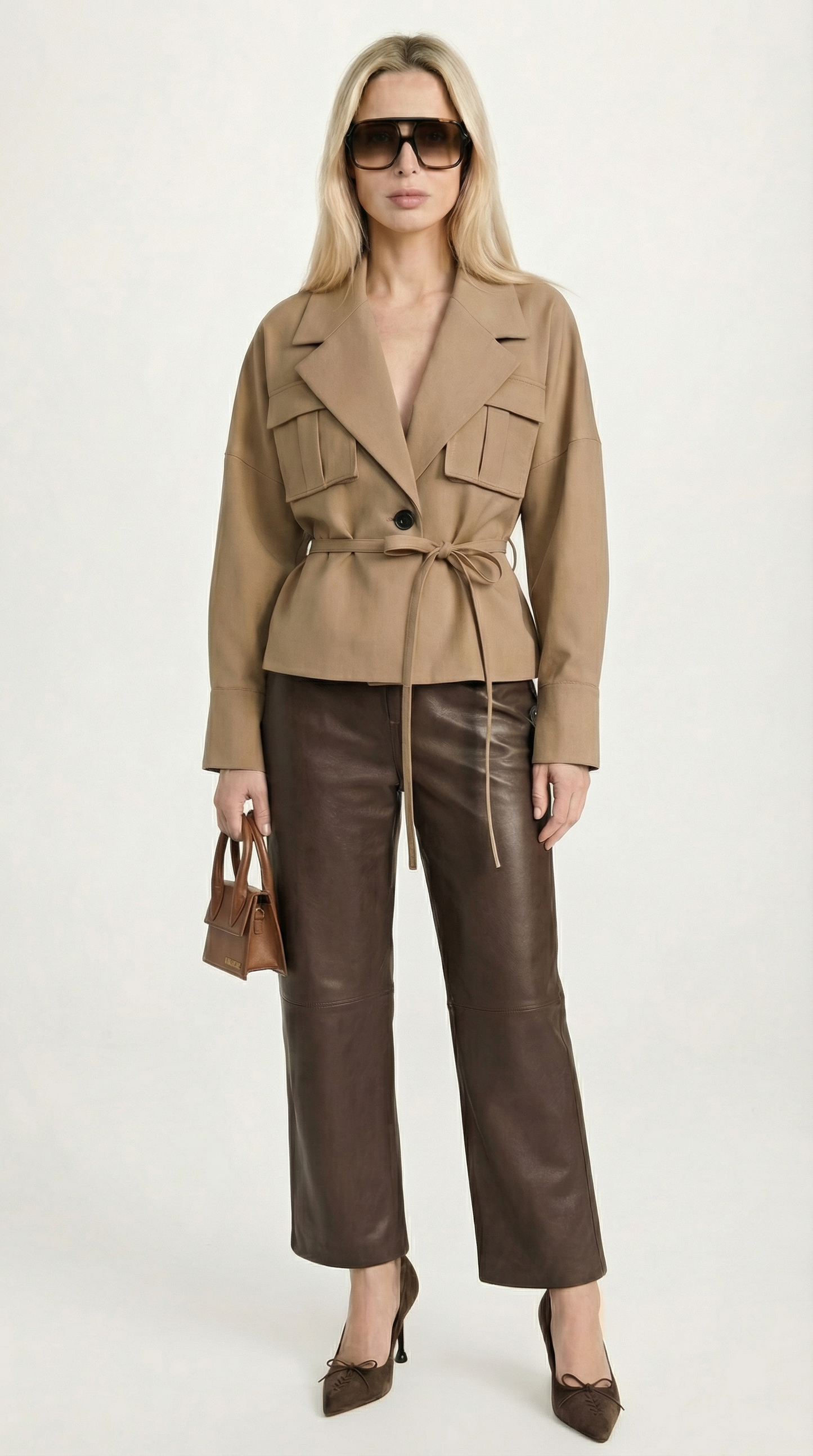 Modern Vintage Turn-Down Collar Lace-Up Pocket Short Jacket