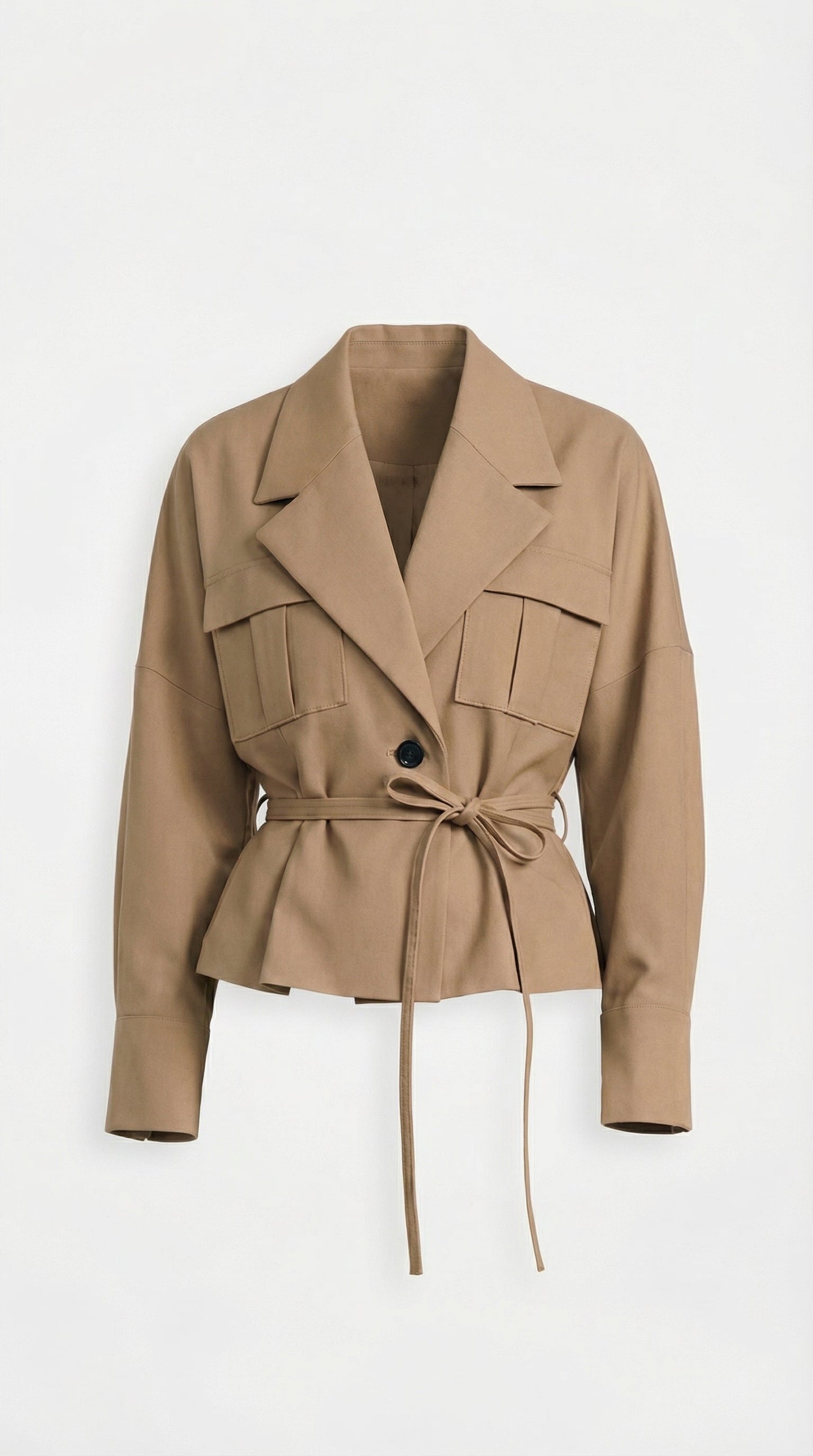 Modern Vintage Turn-Down Collar Lace-Up Pocket Short Jacket