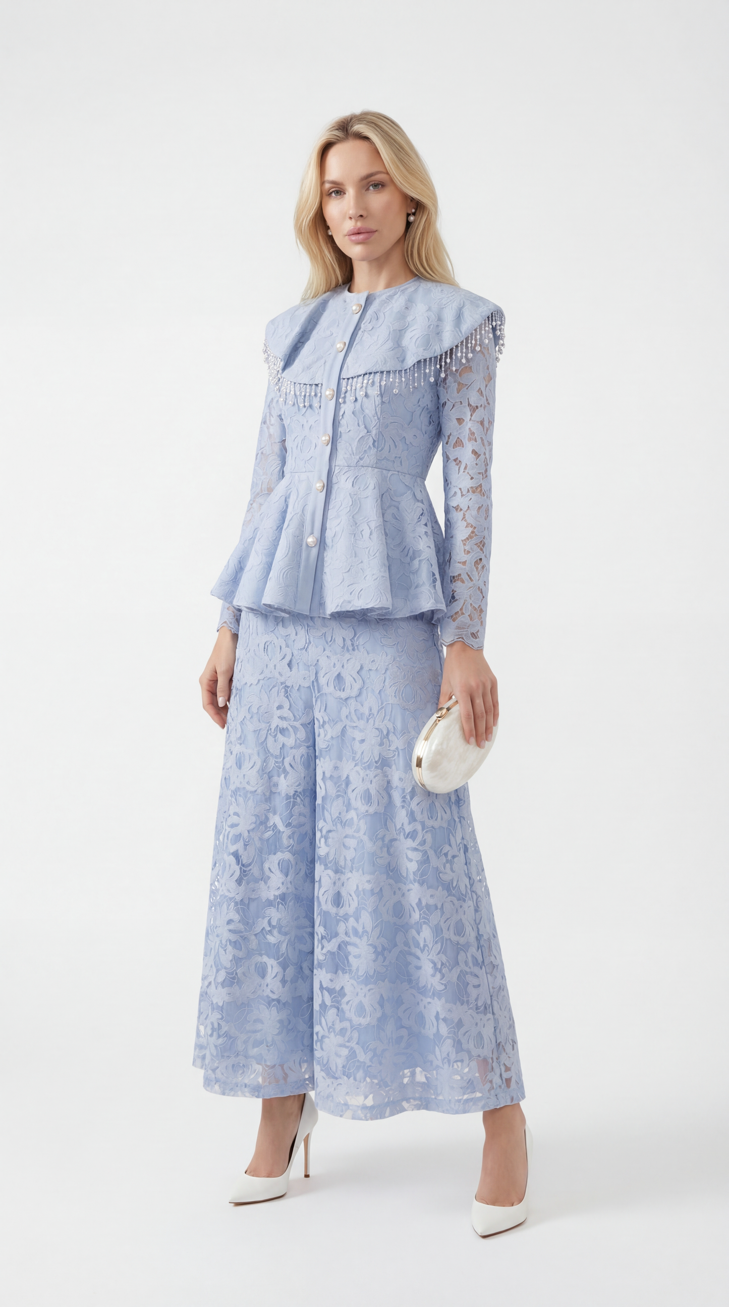 Blue Spliced Appliqué Tassel Set