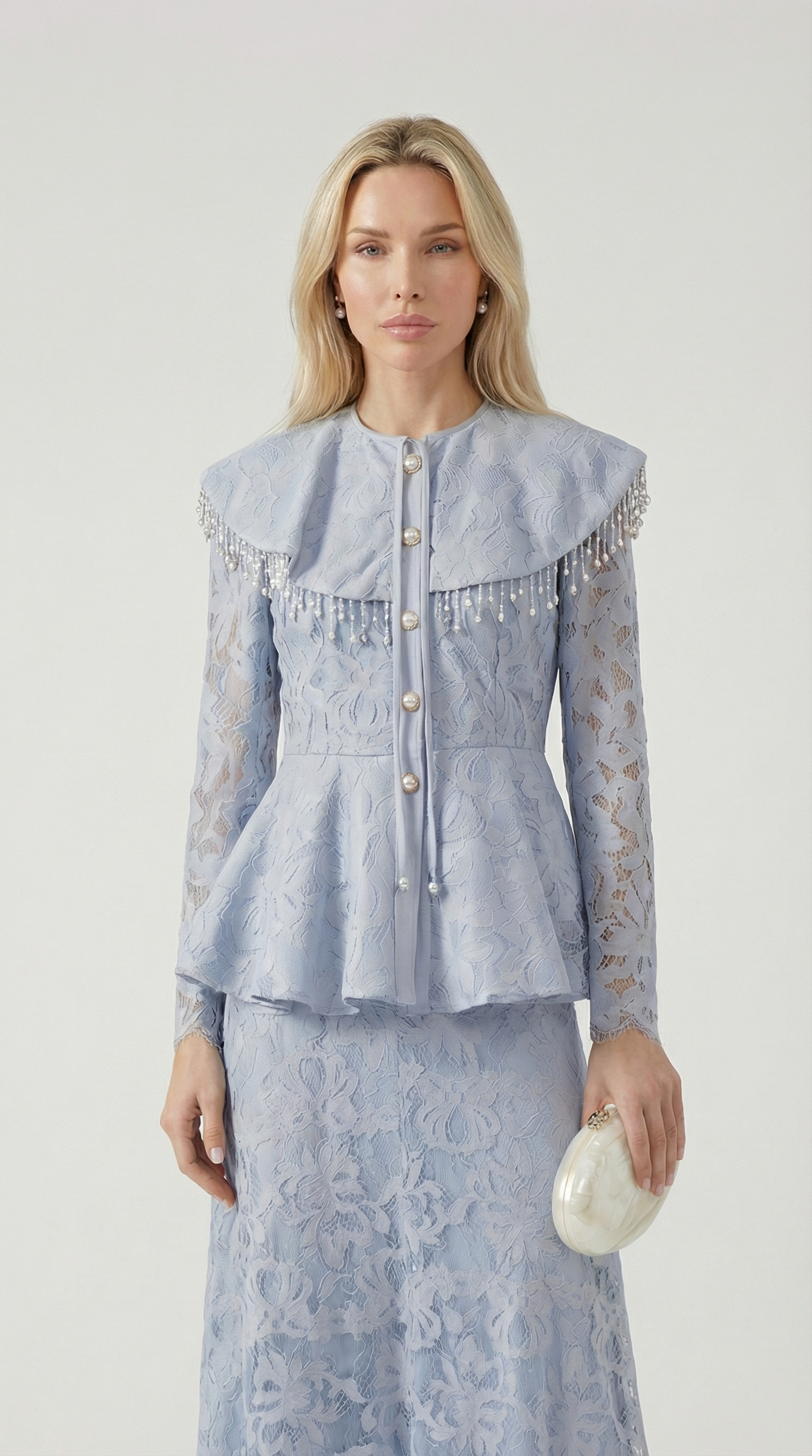 Blue Spliced Appliqué Tassel Set