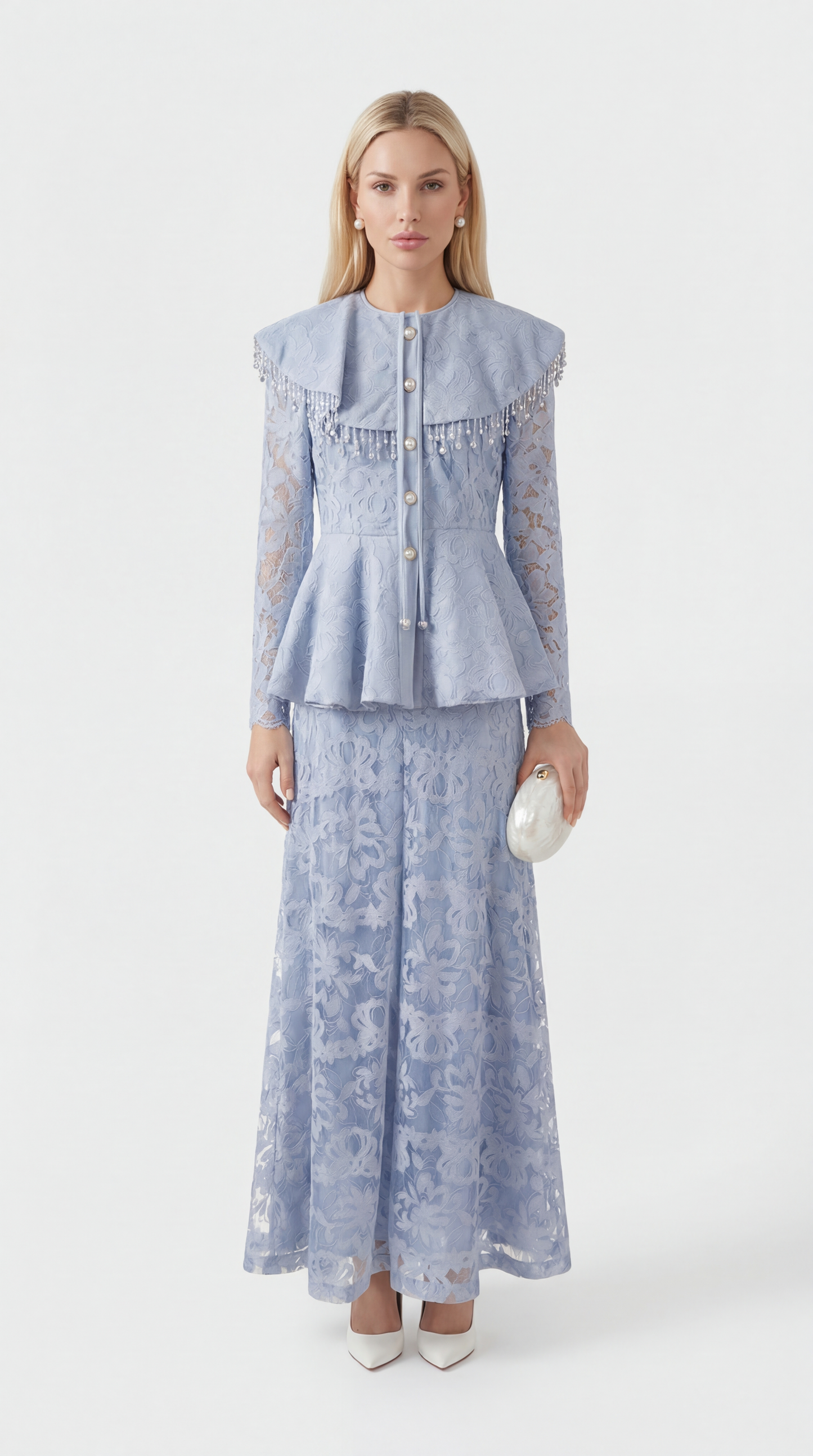 Blue Spliced Appliqué Tassel Set