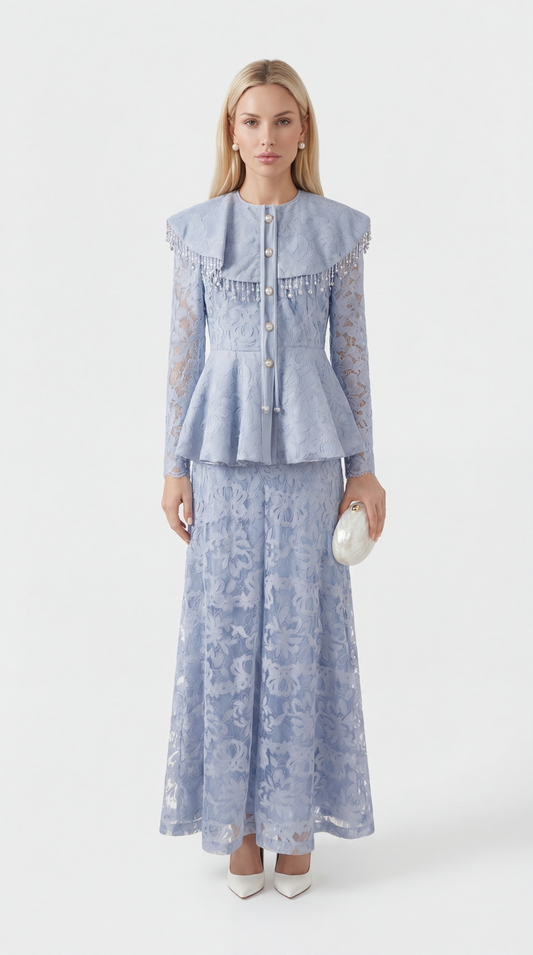 Blue Spliced Appliqué Tassel Set